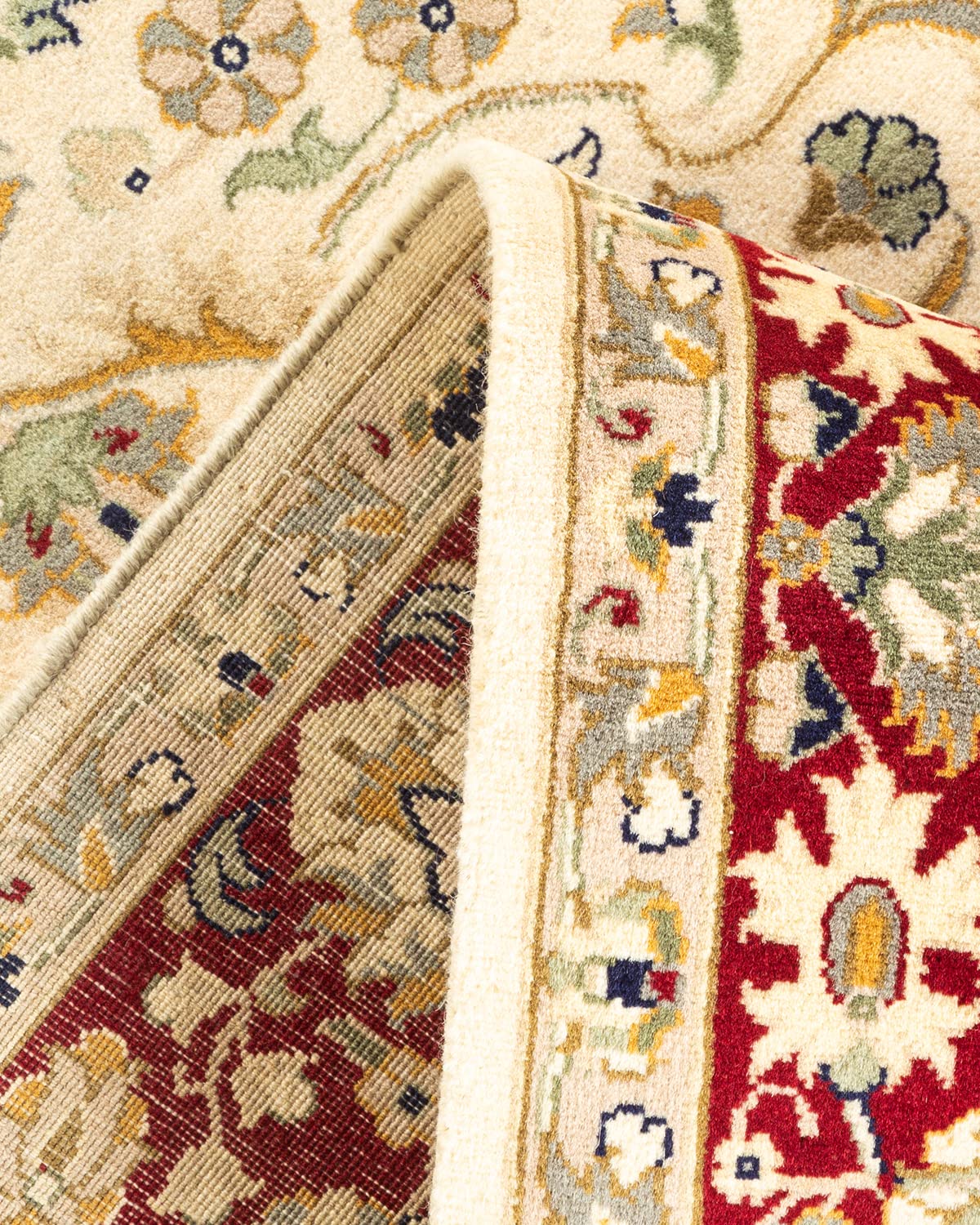 Handmade Wool Oriental Mogul Ivory 4x6 Area Rug - Traditional Hand-Knotted One-of-a-Kind Solo Rugs for Living Room, Bedroom & Home Decor