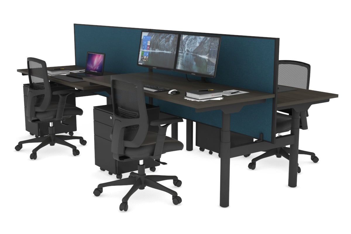 Flexi Premium Height Adjustable 4-Person H Bench Workstation - Black Frame [1800L x 700W] - Ergonomic Office Desk for Collaborative Workspaces & Home Offices