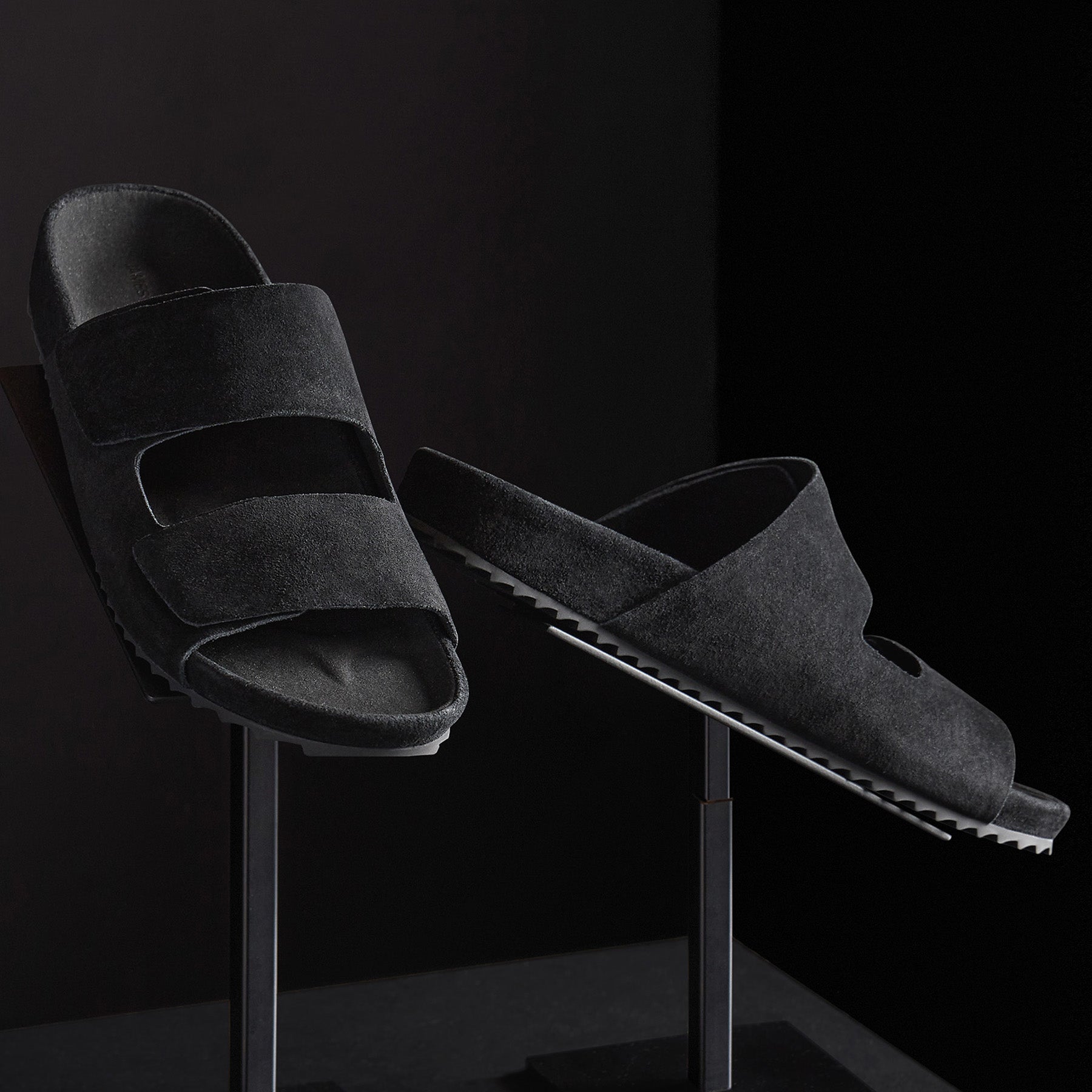 Men's Comfortable Double Strap Suede Slides Sandals - Black | Soft & Breathable Summer Casual Shoes for Beach, Pool, and Home Wear