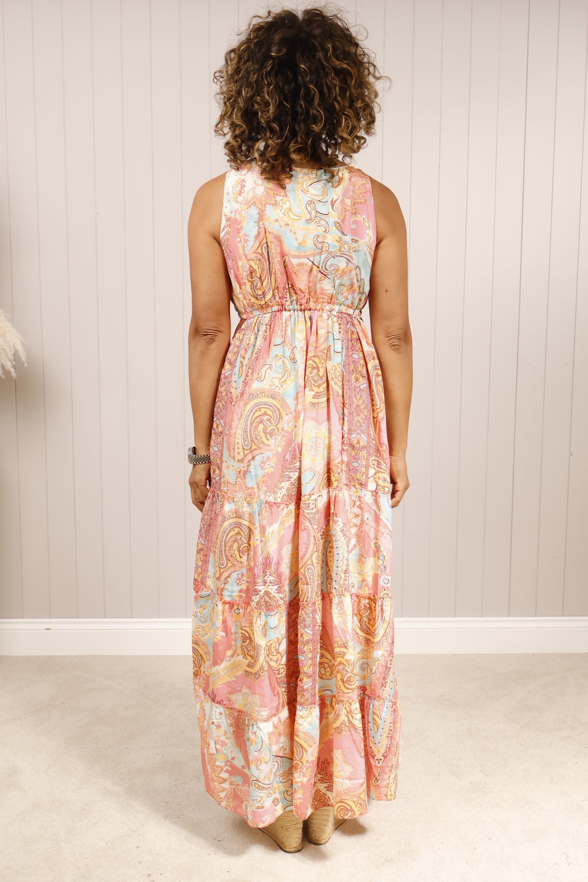 Zella Women's Maxi Dress in Pink - Flowy Long Sleeve Boho Dress for Beach, Party & Casual Wear