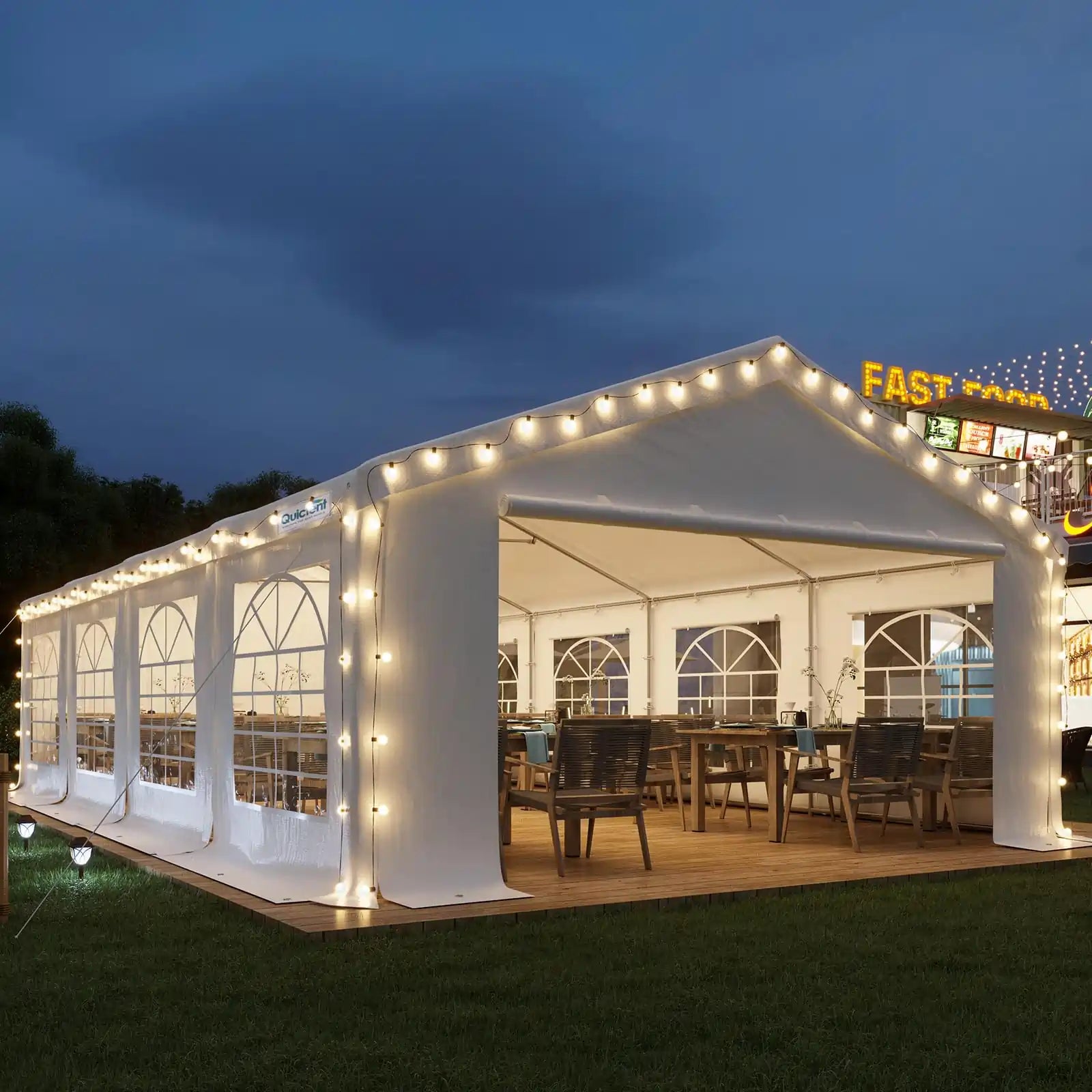 Quictent Fire Resistant White Party Tent - 10x20 FT Waterproof Outdoor Canopy for Weddings, Events & Backyard Gatherings