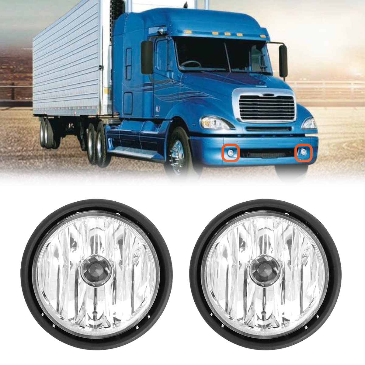 Premium Replacement Fog Lights for 2000-2015 Freightliner Columbia Trucks - Clear Lens LED Fog Lamp Assembly Pair (Left & Right) - Enhance Night Visibility & Safety for Truck Drivers