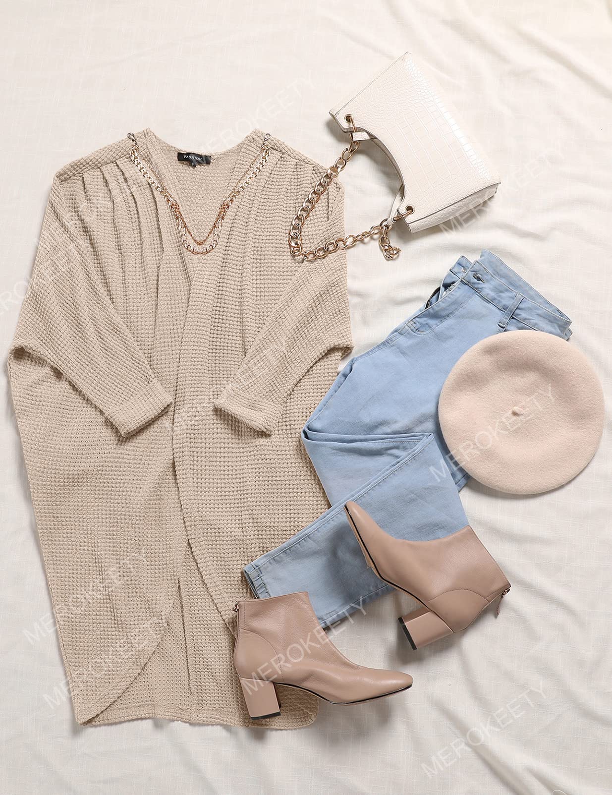 MEROKEETY Women's 2024 Fall Waffle Knit Batwing Long Sleeve Cardigan - Loose Open Front Sweater Coat for Casual Outfits & Layering | Perfect for Office, Coffee Dates and Autumn Strolls