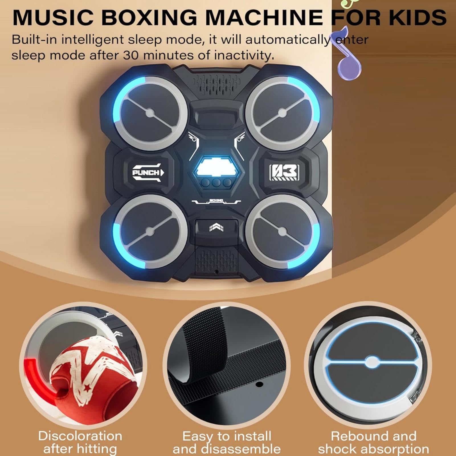 Smart Music Boxing Machine for Kids - Adjustable Bluetooth Wall-Mounted Electronic Boxing Trainer with Gloves | Home Gym Equipment for Fitness, Office Workouts & Boxing Training | Perfect for Stress Relief & Family Fun