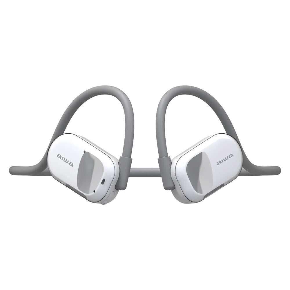 Aiwa Open Ear Sports Bluetooth Wireless USB C Headphones with Mic - Lightweight Sweatproof for Running, Cycling, Gym Workouts (White)