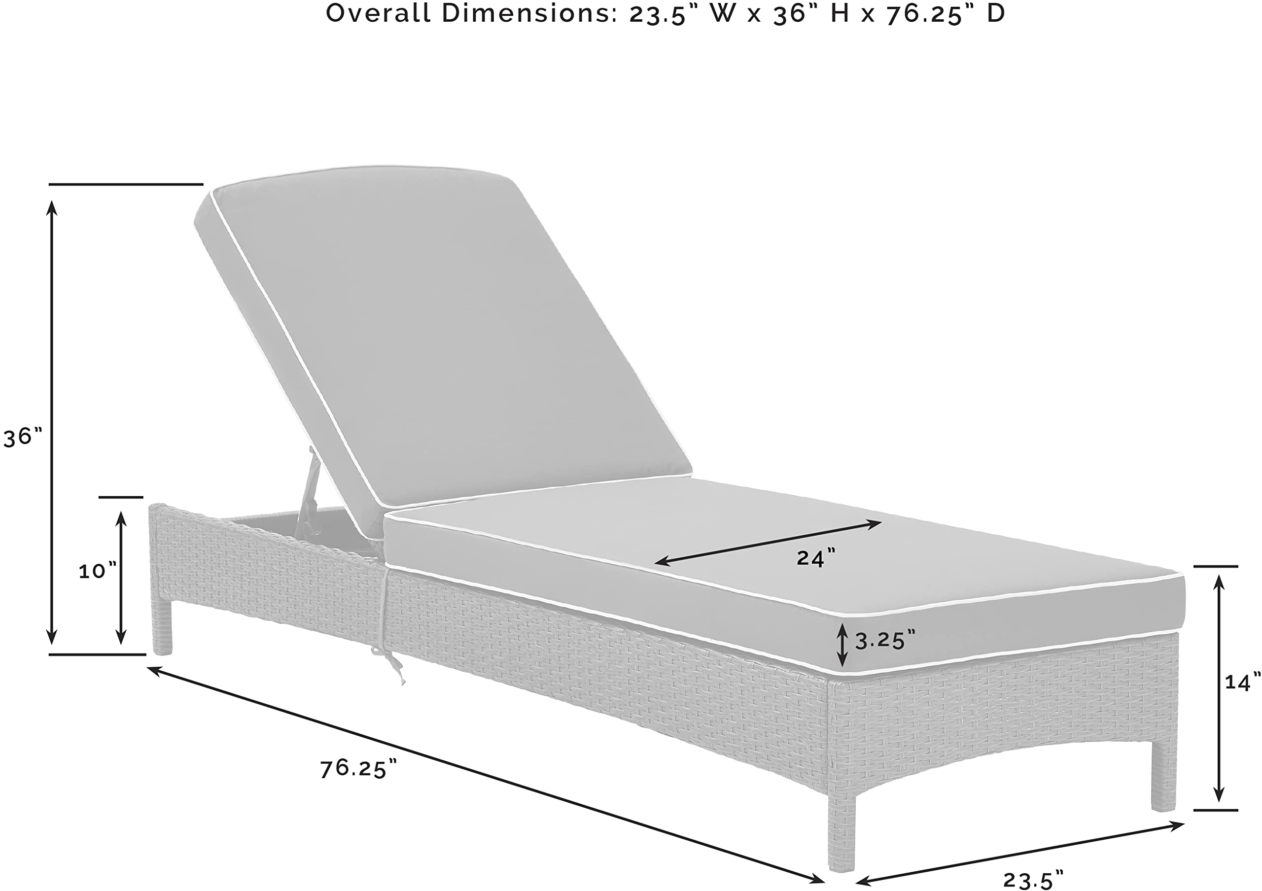 Crosley Palm Harbor Reclining Wicker Outdoor Chaise Lounge Chair - Brown with Gray Cushions for Patio, Deck, Poolside & Backyard Relaxation | Weather-Resistant Wicker Furniture for Outdoor Living Spaces