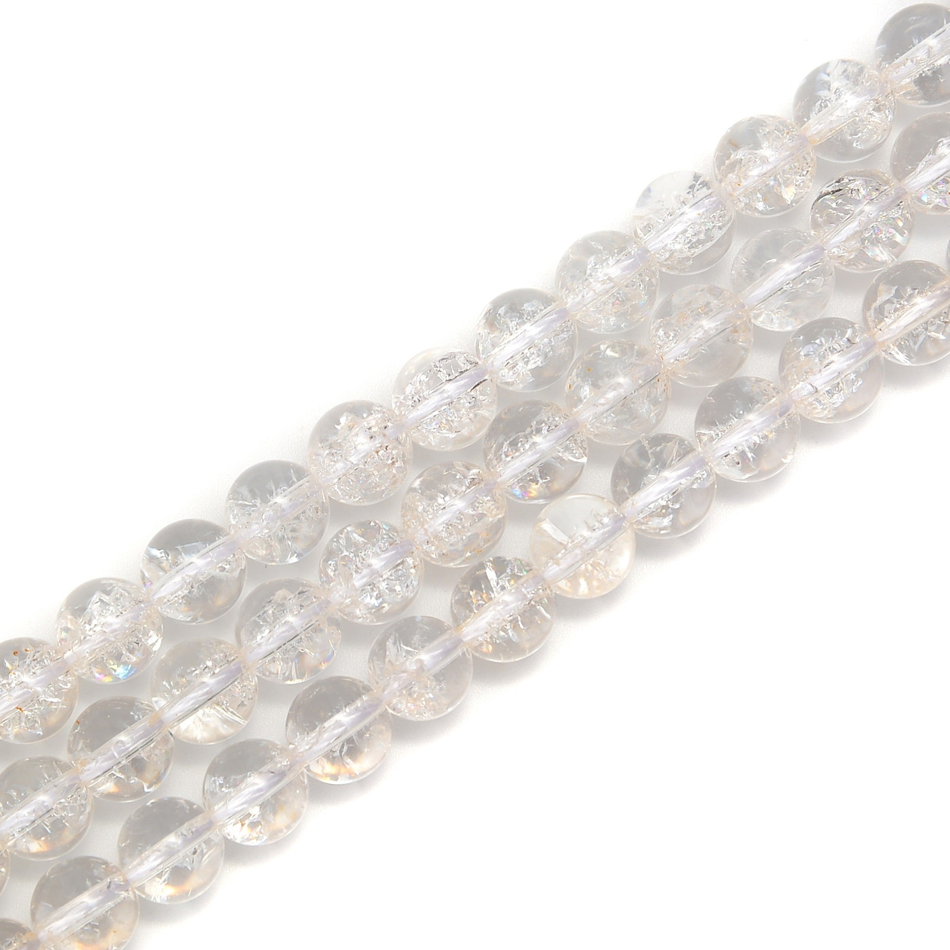 Clear Crackled Quartz Smooth Round Beads 6mm 8mm 10mm 15.5 Inch Strand - DIY Jewelry Making, Bracelet & Necklace Crafting Supplies for Women