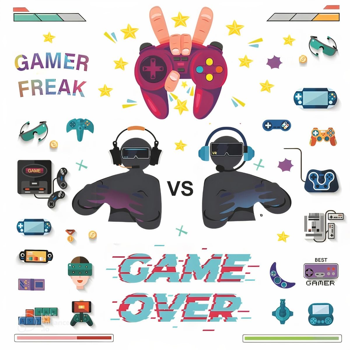 DEKOSH Gaming Room Decor Full Set for Boys - 35-Piece Gamer Wall Art & Sticker Bundle for Bedroom, Man Cave, and Game Room - Perfect for Teen & Adult Gamers