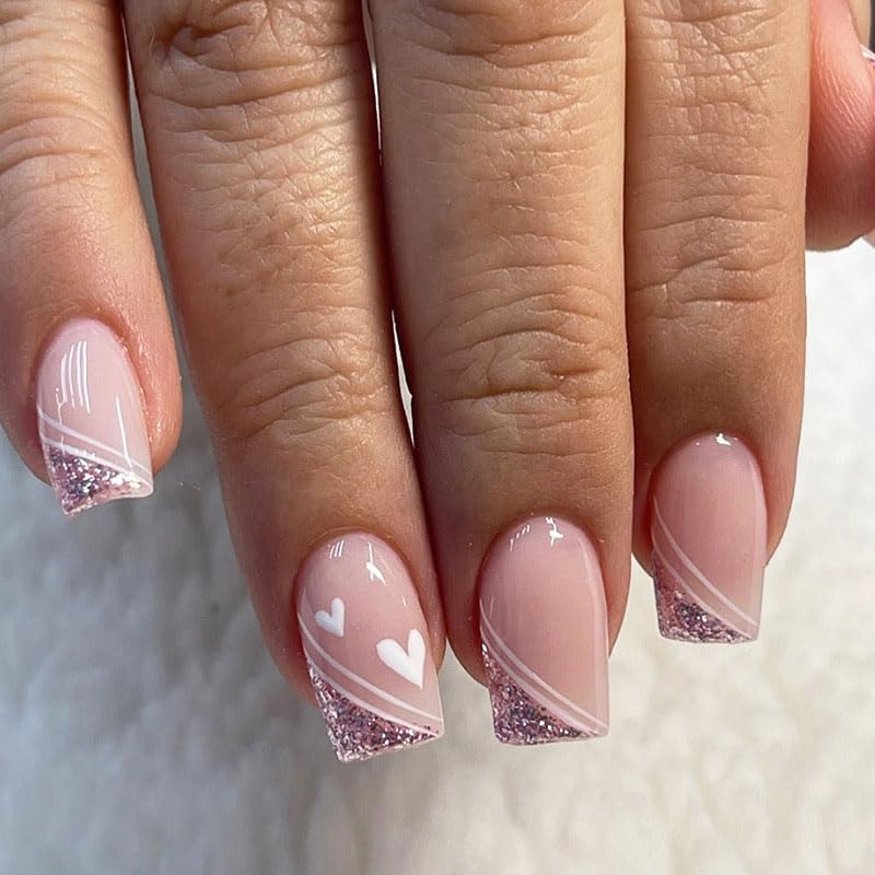 French Glitter with Simple Heart A01