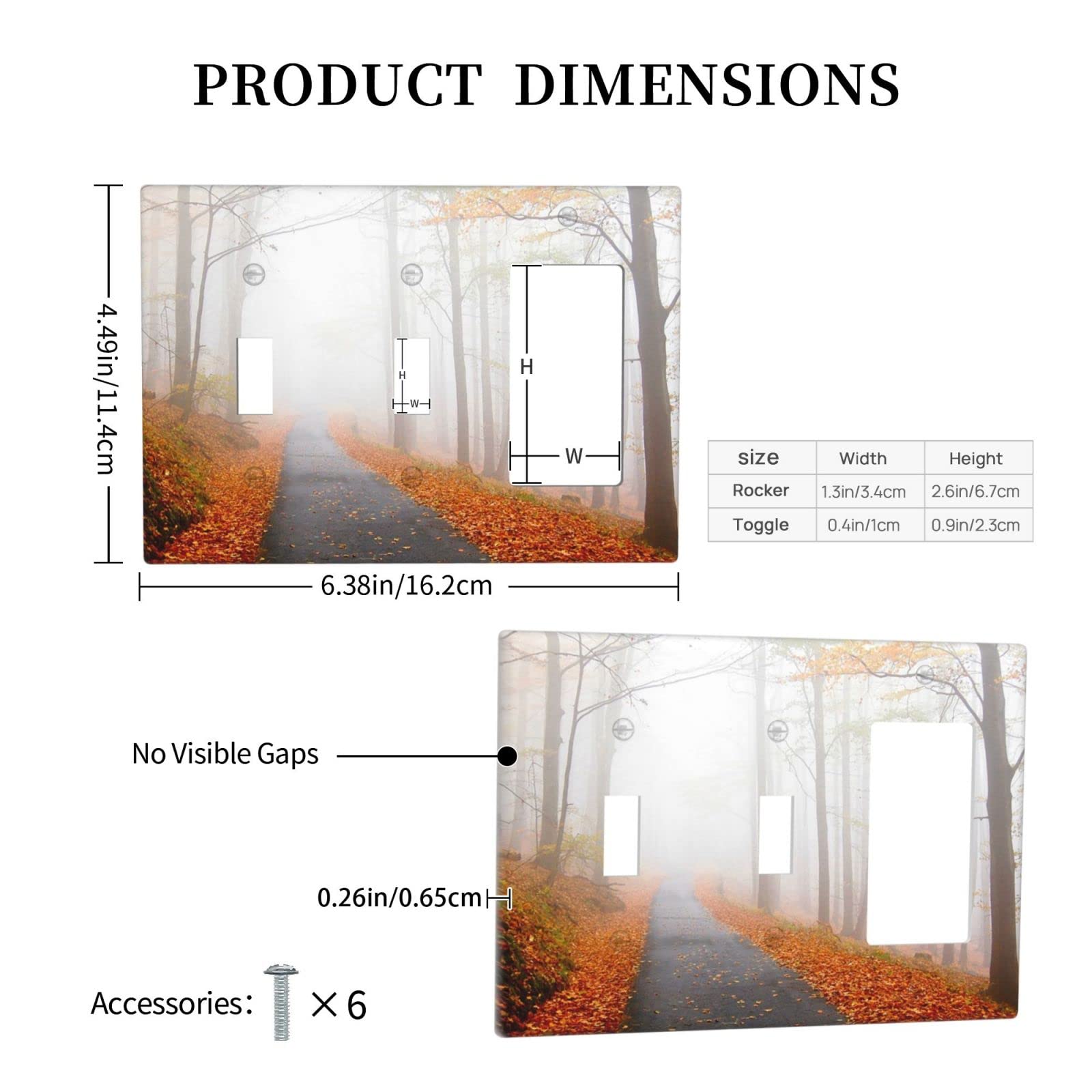 Foggy Autumn Forest 3-Gang Light Switch Cover Plate - Double Toggle 1 Rocker Wall Plate (4.49