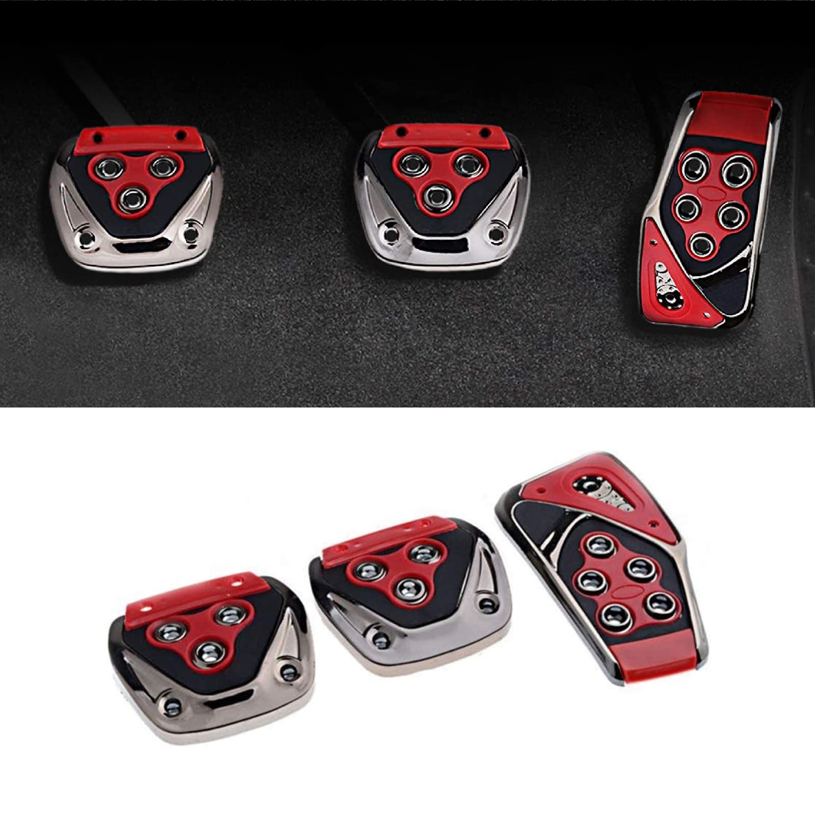 3 PCS Universal Non-Slip Racing Pedal Covers Set - Accelerator, Brake & Clutch Pedal Pads for Sport Cars - Durable Car Interior Accessories (Red) - Perfect for Performance Driving & Car Customization
