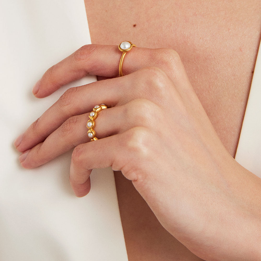 Pearl Catalina Mini Gemstone Stacking Ring - Dainty Adjustable Gold Silver Rings for Women, Perfect for Layering & Everyday Wear - Gift for Her, Birthday, Anniversary, Valentine's Day