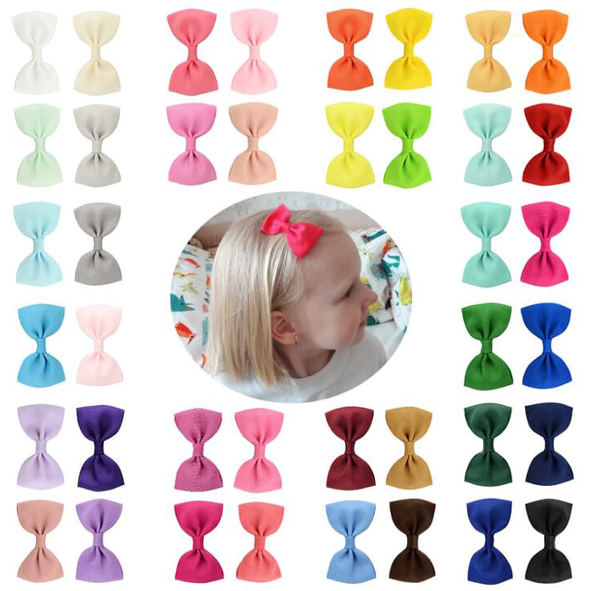 40 Pcs Baby Girls Grosgrain Ribbon Hair Bows Clips - Colorful Barrettes for Toddlers, Kids & Teens - Perfect for Parties, School & Daily Hair Accessories