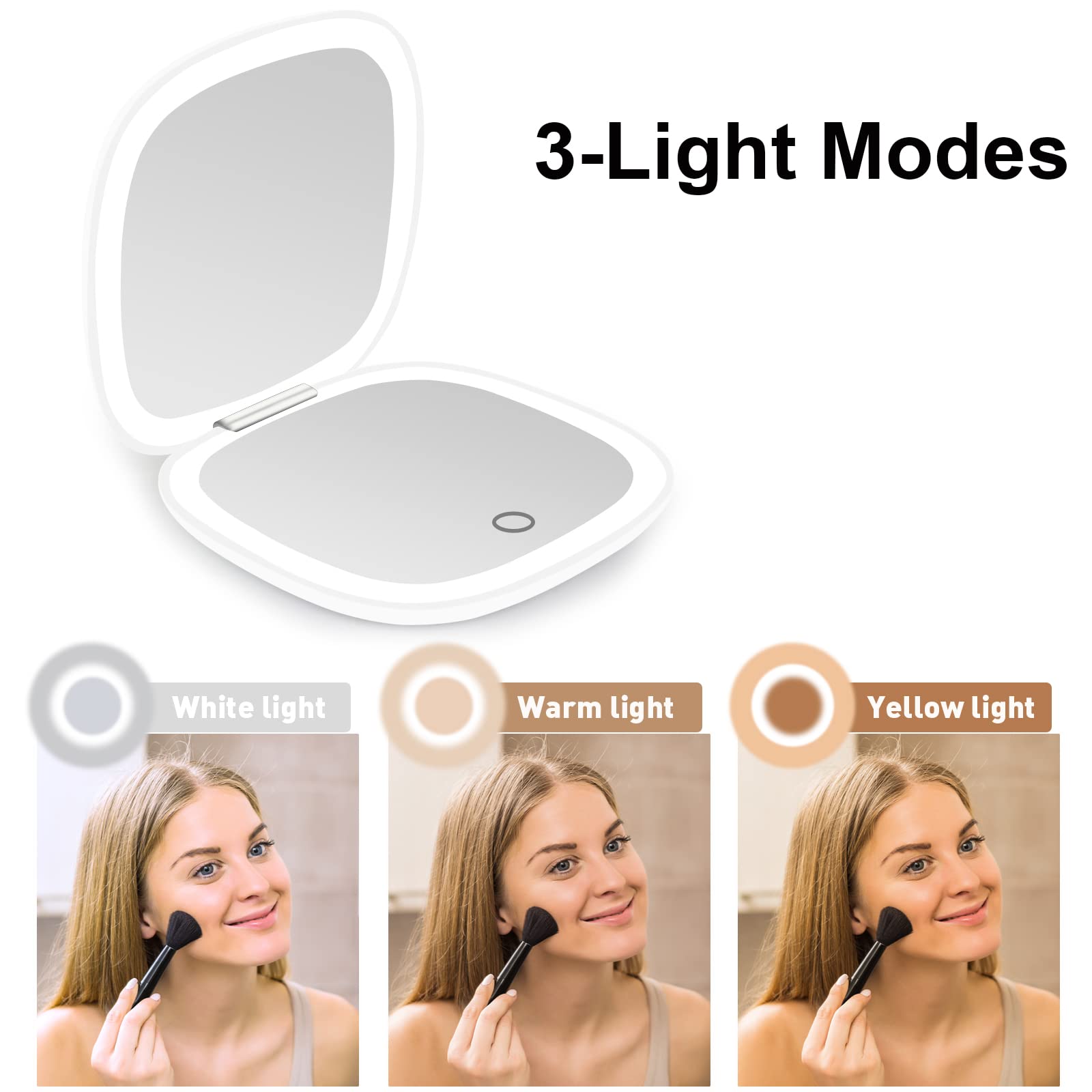 Deweisn Lighted Travel Makeup Mirror - 1X/10X Magnifying, USB Charging - Perfect for Handbag & Travel