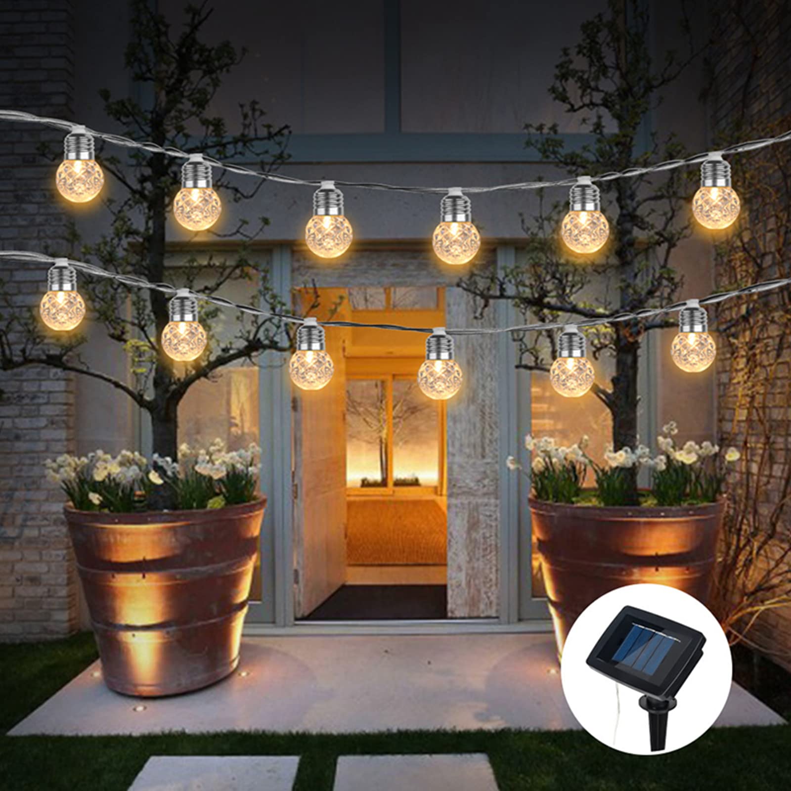 Solar Powered LED String Lights - 10 Bulbs 3.8m Waterproof Outdoor Fairy Lights with 8 Lighting Modes, Warm White Garden Party Decor for Patio, Wedding, Street, and Backyard Lighting