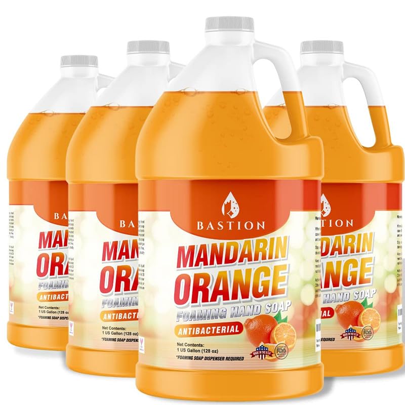 Bastion Foaming Antibacterial Hand Soap Refill - Mandarin Orange Scent, 4 Gallons (512 oz) Bulk Hand Wash for Commercial & Home Use | Ideal for Offices, Restaurants, and Healthcare Facilities