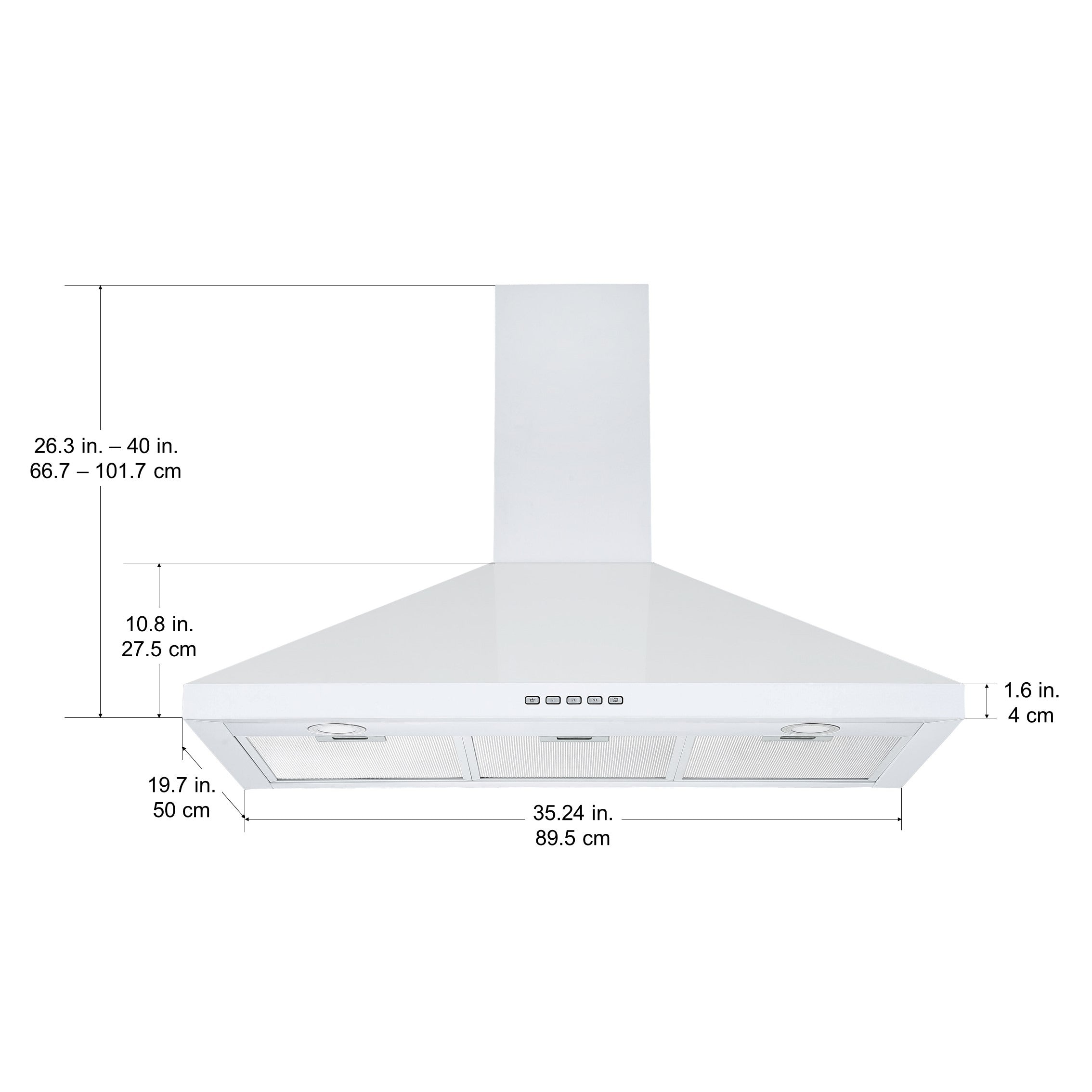 36 Inch Convertible Wall Mounted Pyramid Range Hood in White - Powerful Kitchen Ventilation for Smoke and Odor Removal