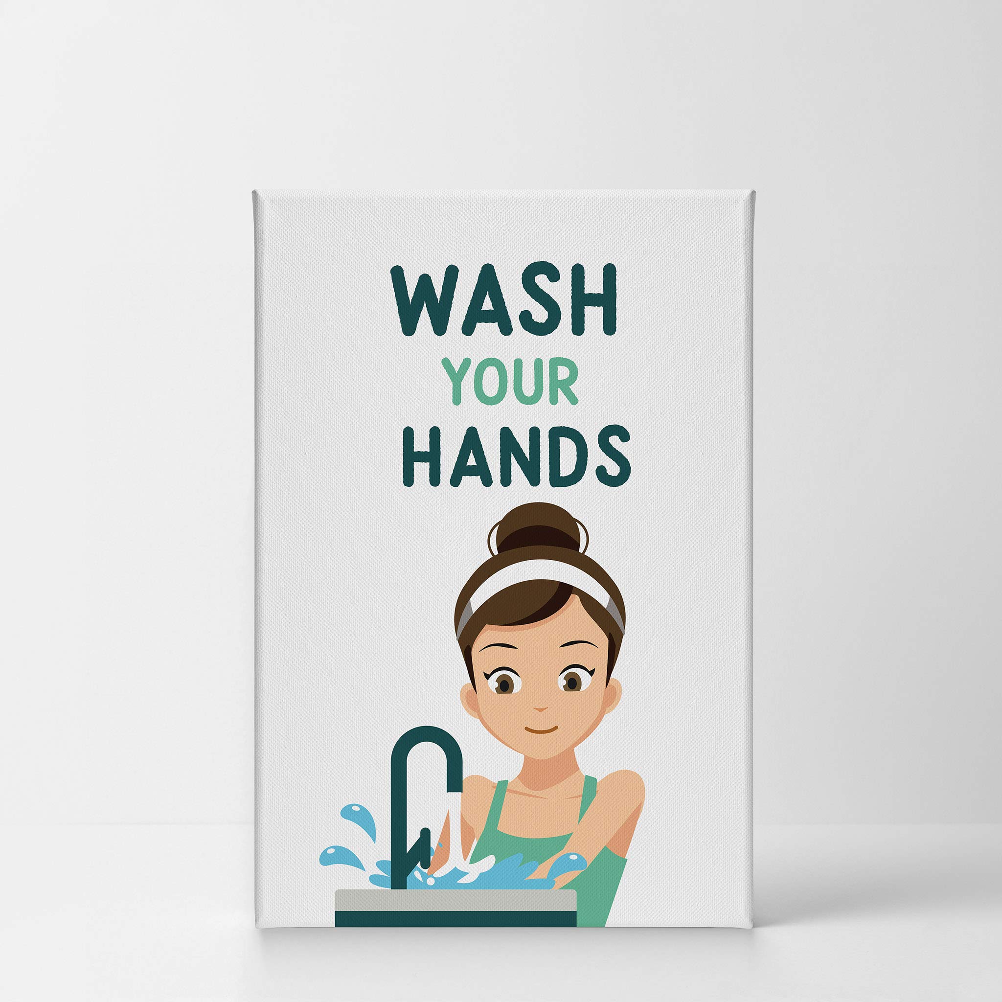 Smile Art Design Hand Washing Motivational Canvas Print - Cute Funny Bathroom Sign for Kids, Nursery & Home Decor - 12x8 Inches Ready to Hang Wall Art (Made in USA) - Perfect for Bathrooms, Kids' Rooms & Playrooms