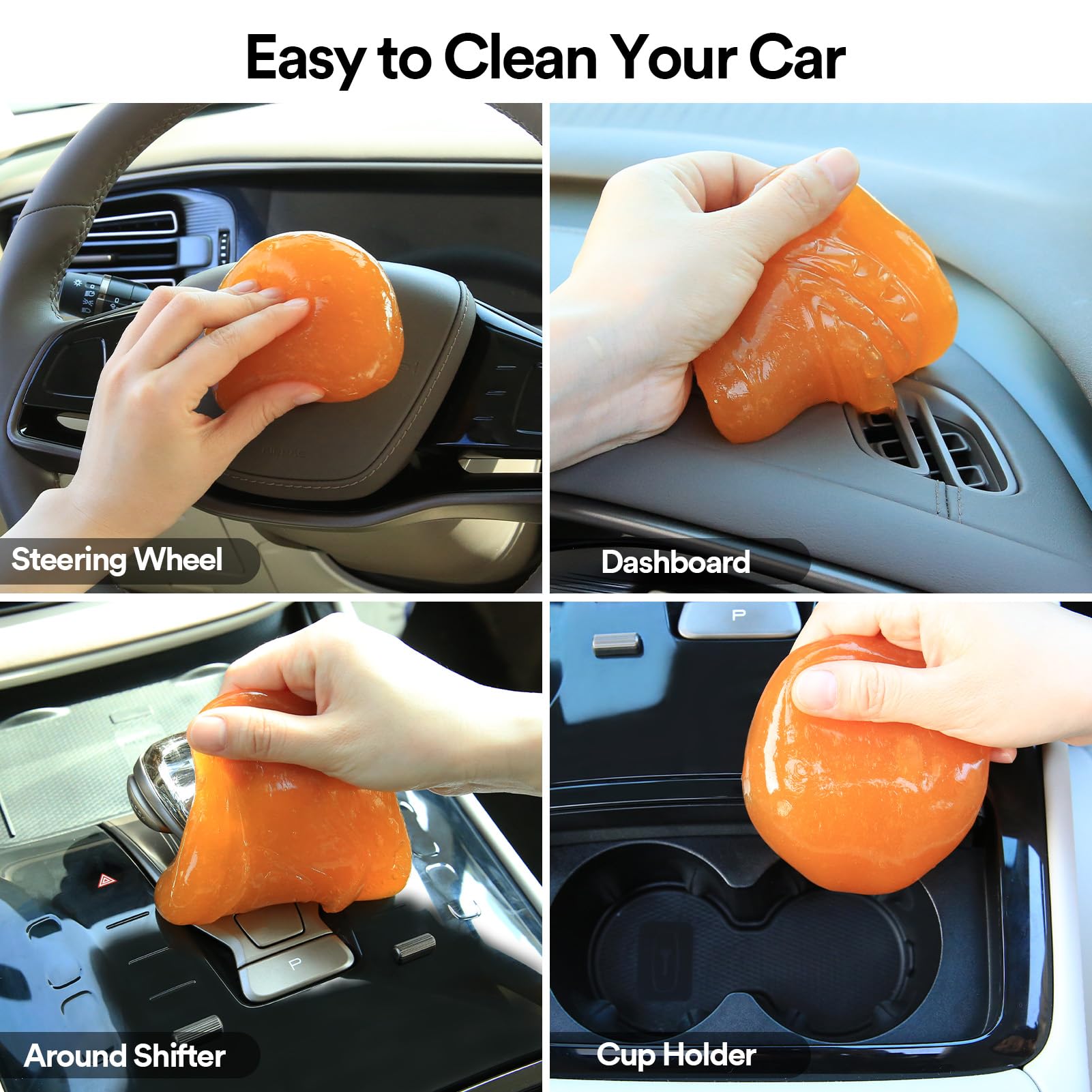 PULIDIKI Car Cleaning Gel - 2 Pack Auto Detailing Putty for Interior Dust Removal, Keyboard & Air Vent Cleaner | Sticky Slime for Car Detailing, Electronics & Home Use (Orange)