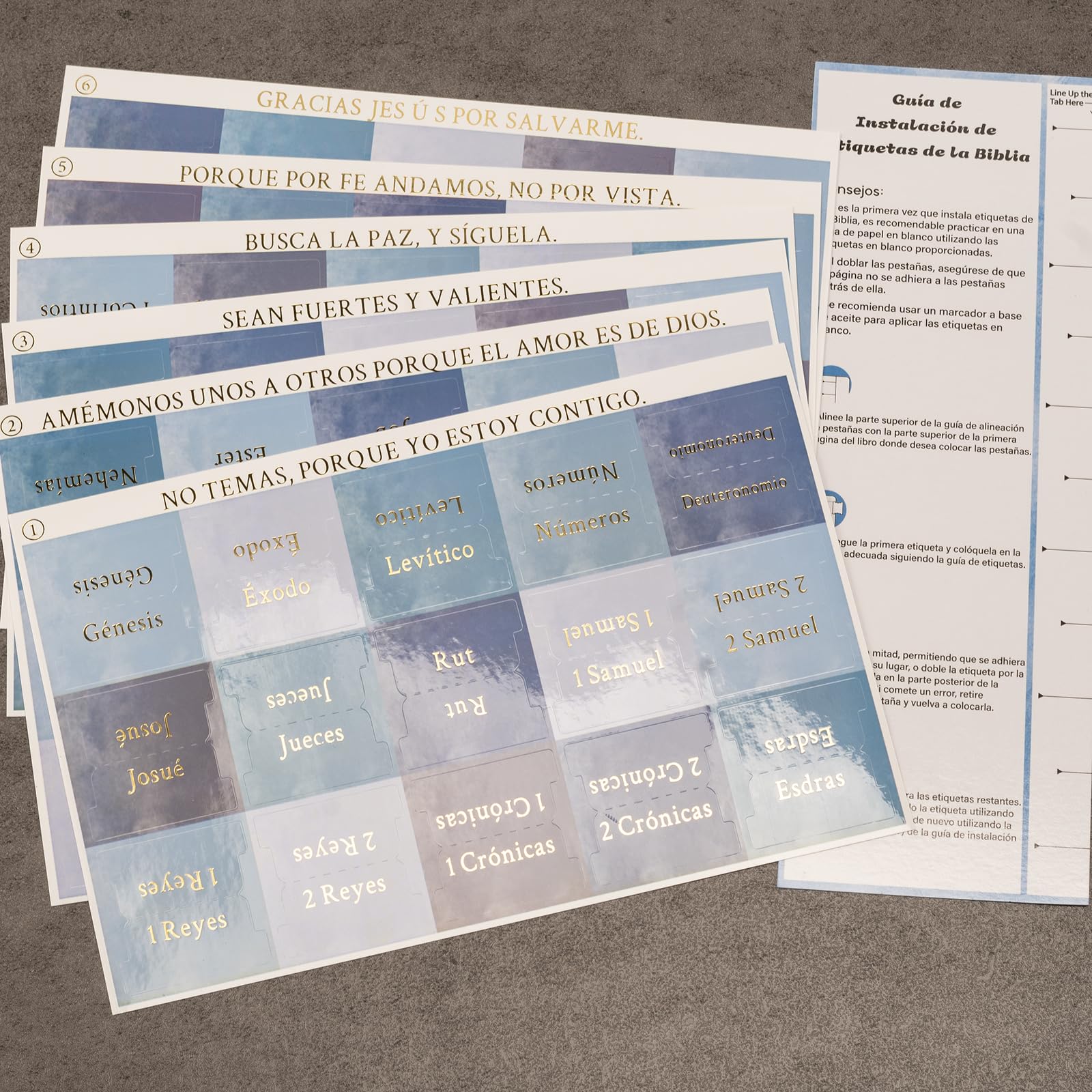 Lumintutu Laminated Bible Tabs - Large Print Bible Study & Journaling Supplies for Women & Men | Old & New Testament Index Tabs | Christian Gift for Bible Study Groups, Church Events & Personal Devotion (Spanish, Watercolor Blue)