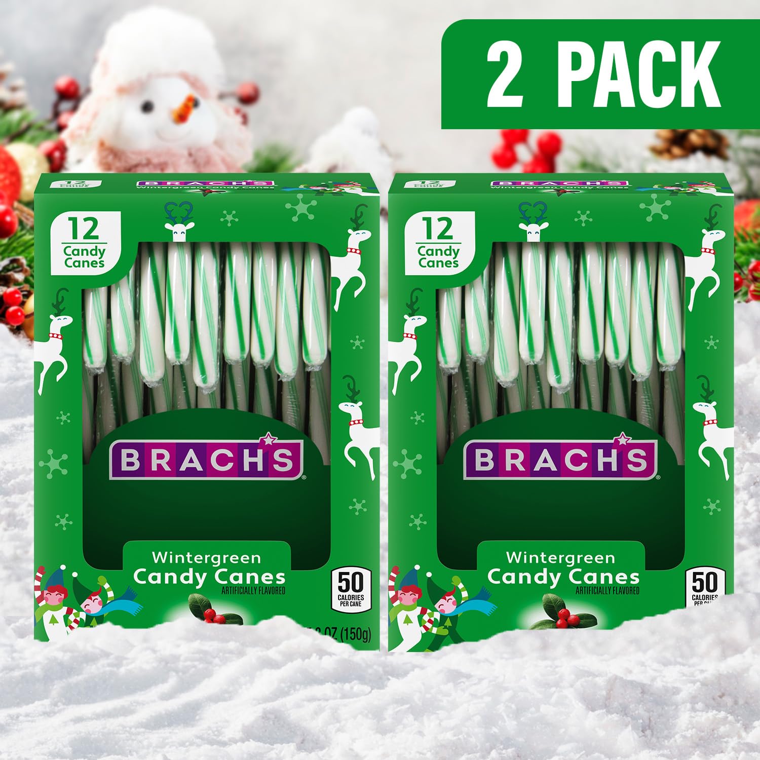 Bulk Individually Wrapped Candy Canes - 2 Pack (12 Canes Each) | Wintergreen Christmas Candy for Holiday Parties, Stocking Stuffers & Gifts | Perfect for Office Celebrations, Tree Decorations & Festive Treats