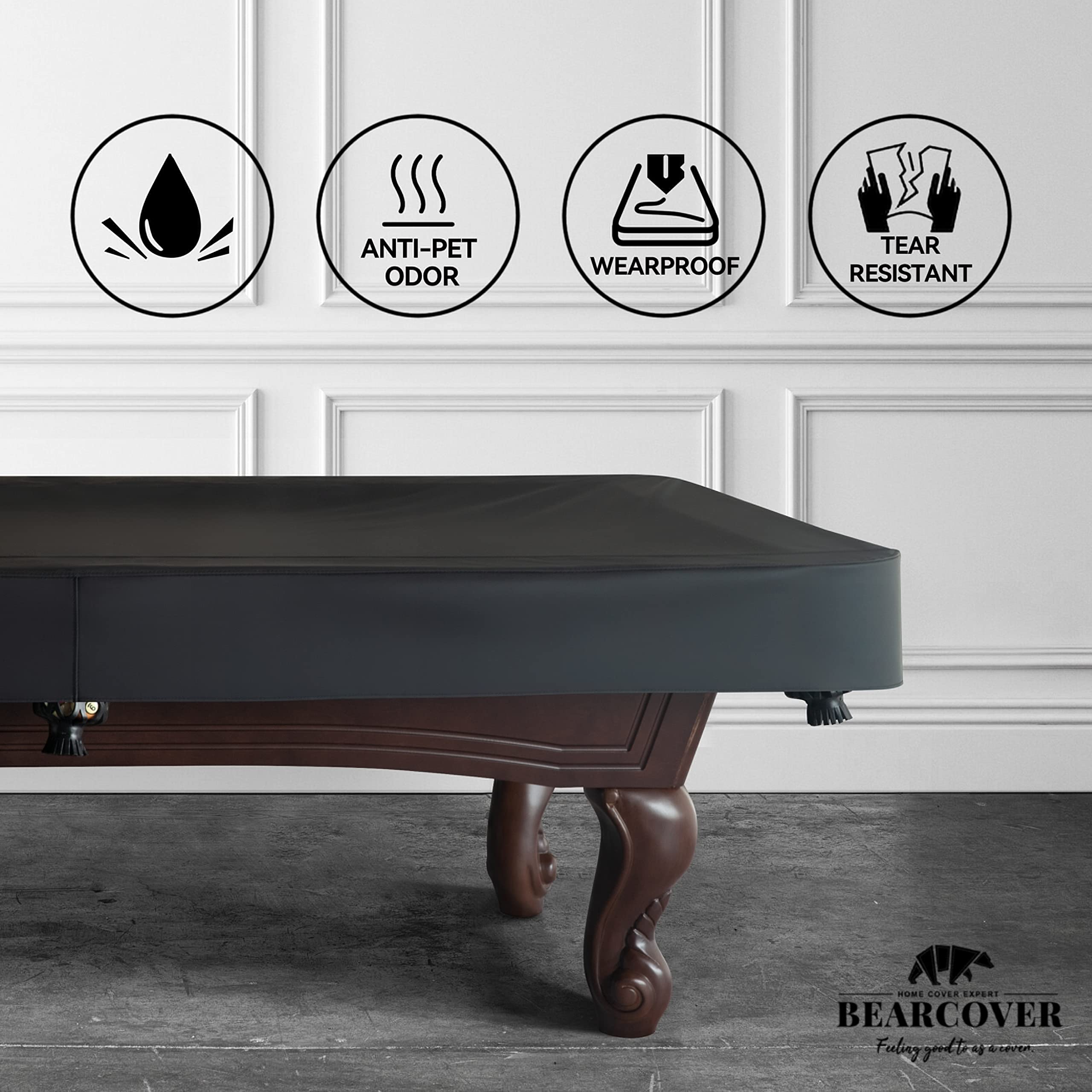 Premium Heavy Duty Leatherette Pool Table Cover - Waterproof & Tearproof Fitted Cover for 7/8/9FT Billiard Tables (7 Feet, Black) | Perfect for Home Game Rooms, Bars & Professional Pool Halls