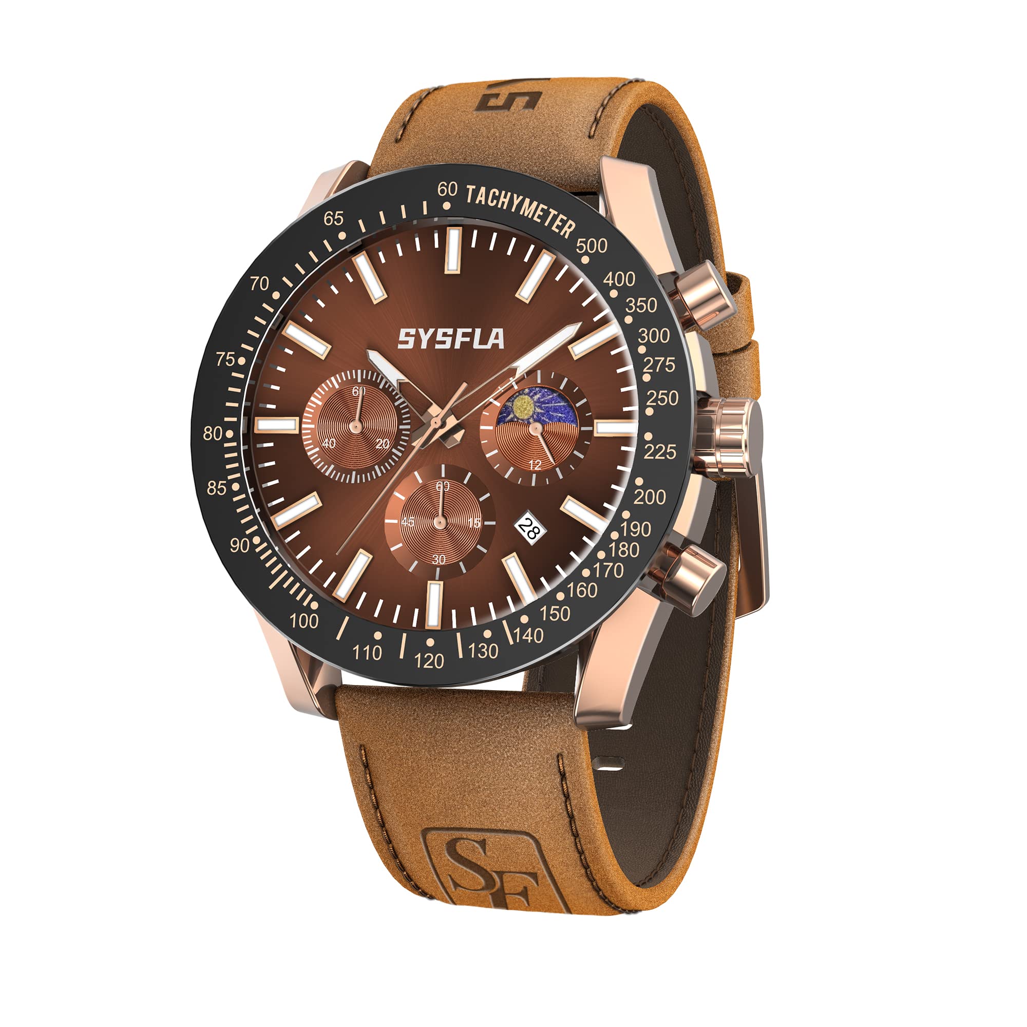 Men's Large Face Analog Calendar Watch - Minimalist Fashion Chronograph with Leather Band - Waterproof Sports Wristwatch for Work & Casual Wear - Unique Gift for Him (Ideal for Business, Outdoor Activities & Daily Use)