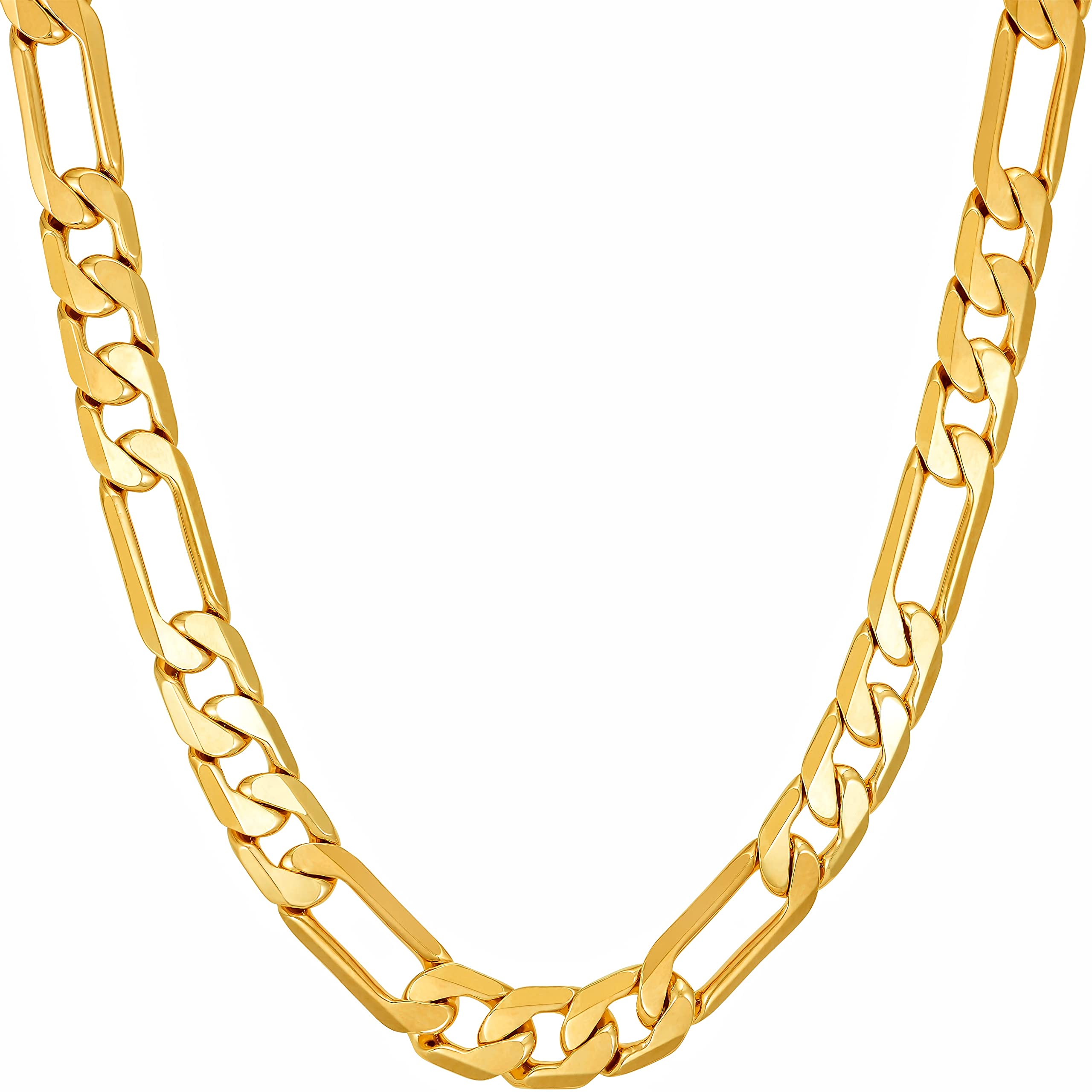 LIFETIME JEWELRY 24K Real Gold Plated Beveled Figaro Chain Necklace for Women & Men - 6.5mm, 8mm, 9.5mm, 11mm Width Options - Perfect for Gifts, Weddings & Everyday Elegance