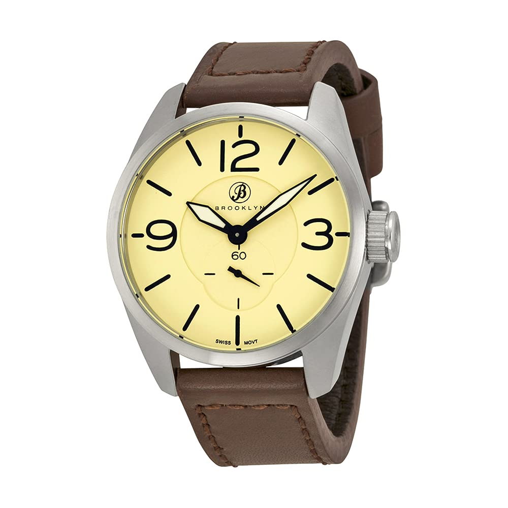 Brooklyn Watch Company Lafayette Men's Brown Leather Strap Swiss Quartz Watch - Classic Dress Watch for Business, Formal Events & Everyday Wear