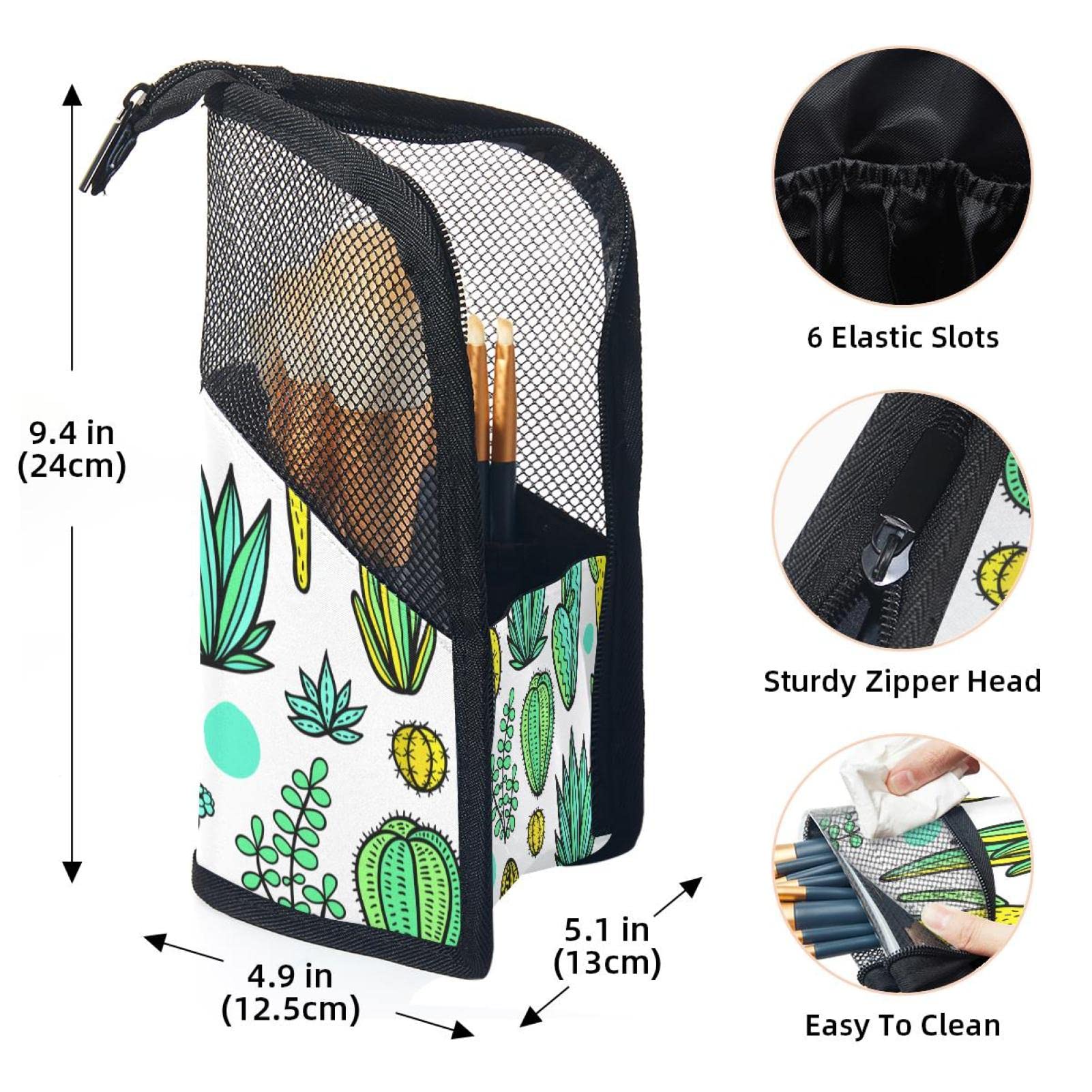 12-Piece Watercolor Tropical Cactus Makeup Brush Organizer Set - Portable Cosmetic Brush Holder Case for Travel & Home Storage