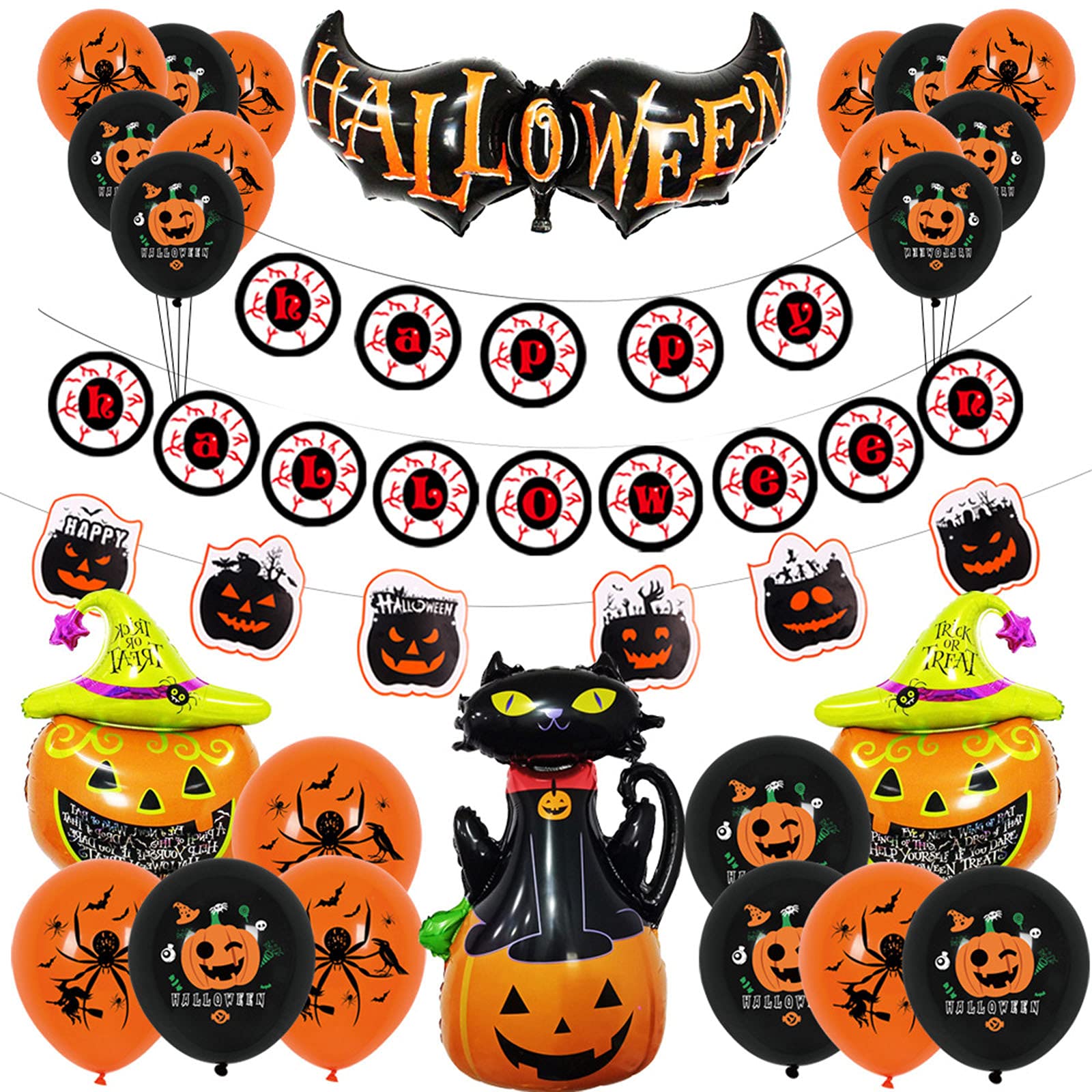 VALINK Halloween Balloon Decoration Kit - 50PCS Balloons, Wall Stickers & Banner for Party Supplies - Perfect for Home, Classroom, Restaurant & Halloween Party Decorations