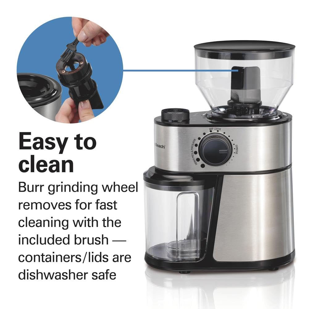 Hamilton Beach 12-Cup Stainless Steel Black Burr Coffee Grinder (Model 80385) - Perfect for Freshly Ground Coffee at Home, Office, or Cafe Use
