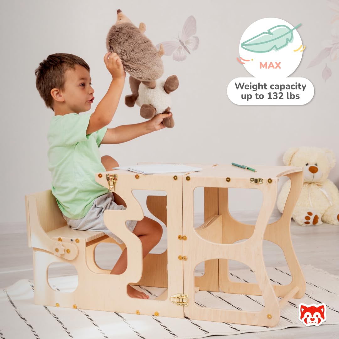 Wooden Step Stool for Toddlers - Montessori Learning Tower with Shapes - Safe Kitchen Helper Stool for Kids - Perfect for Baking, Cooking & Learning Independence - Made in Ukraine