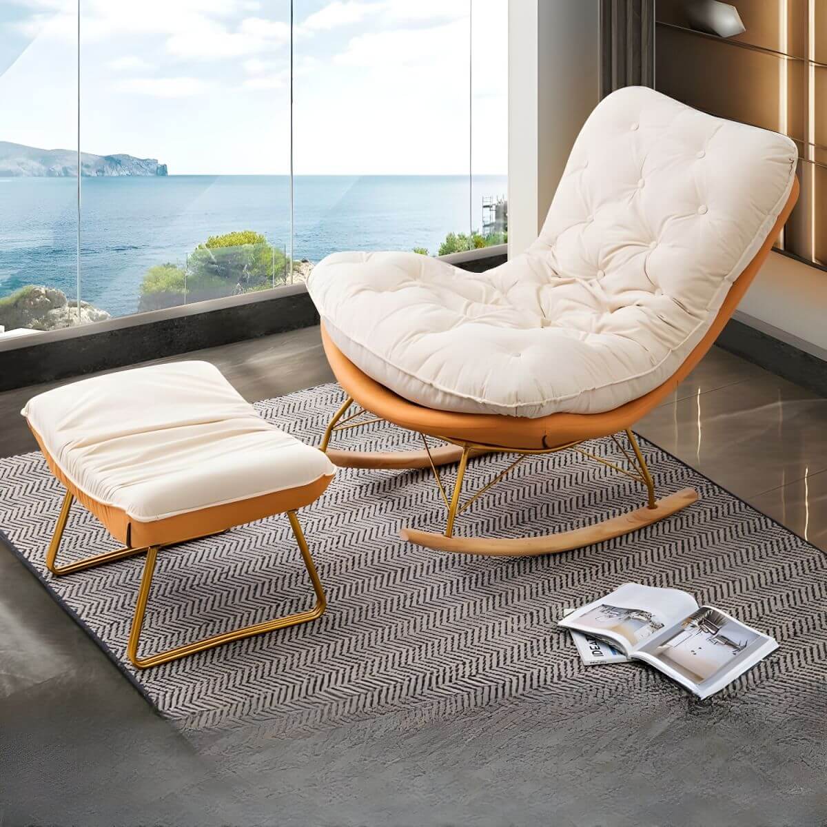 Modern Flannel Upholstered Rocking Chair with Removable Back Cushion - Comfortable Indoor Lounge Chair for Nursery, Living Room & Reading Nook