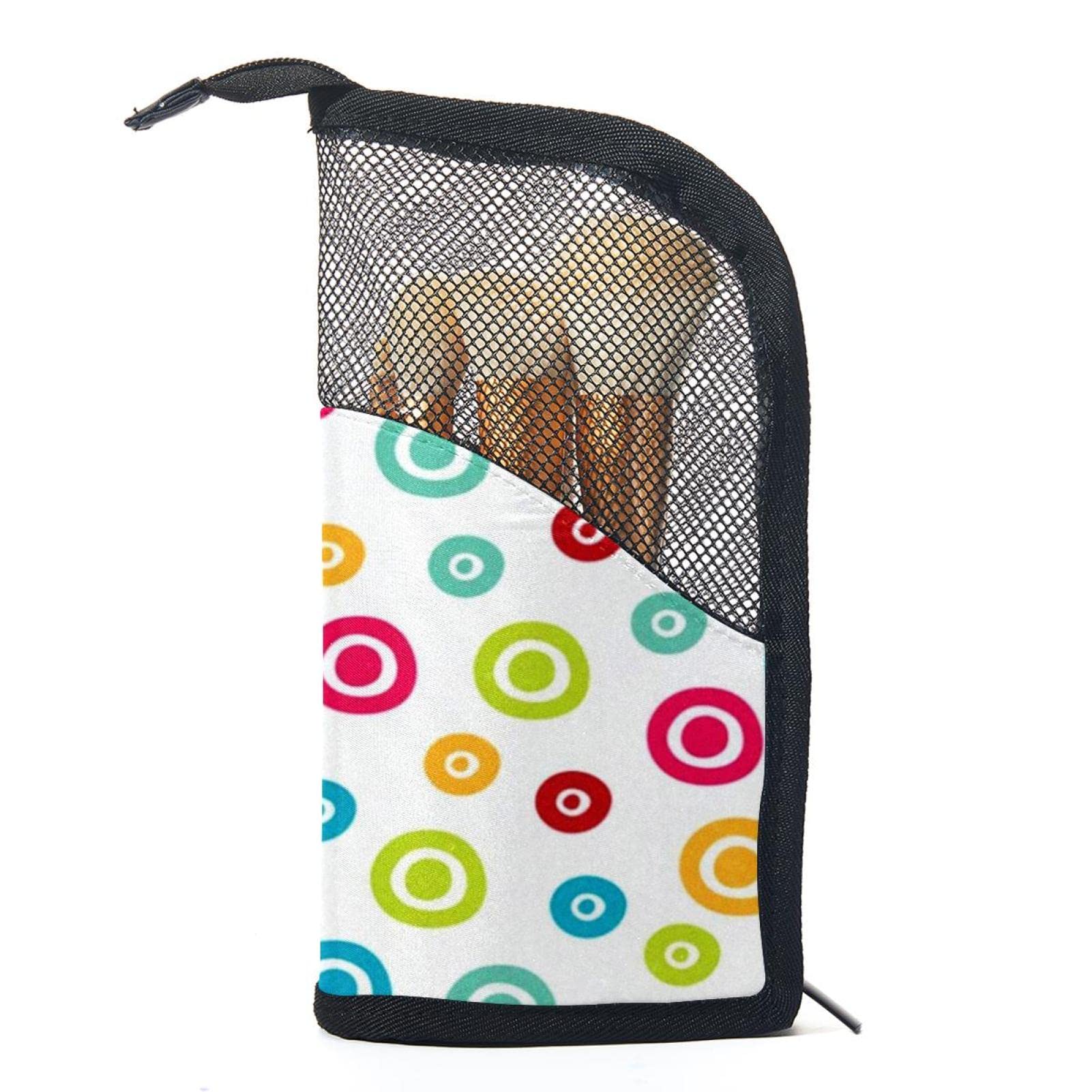 Premium 12-Piece Makeup Brush Organizer Bag with Colorful Dots Print - Portable Travel Makeup Brush Holder Case for Professional Artists & Home Use