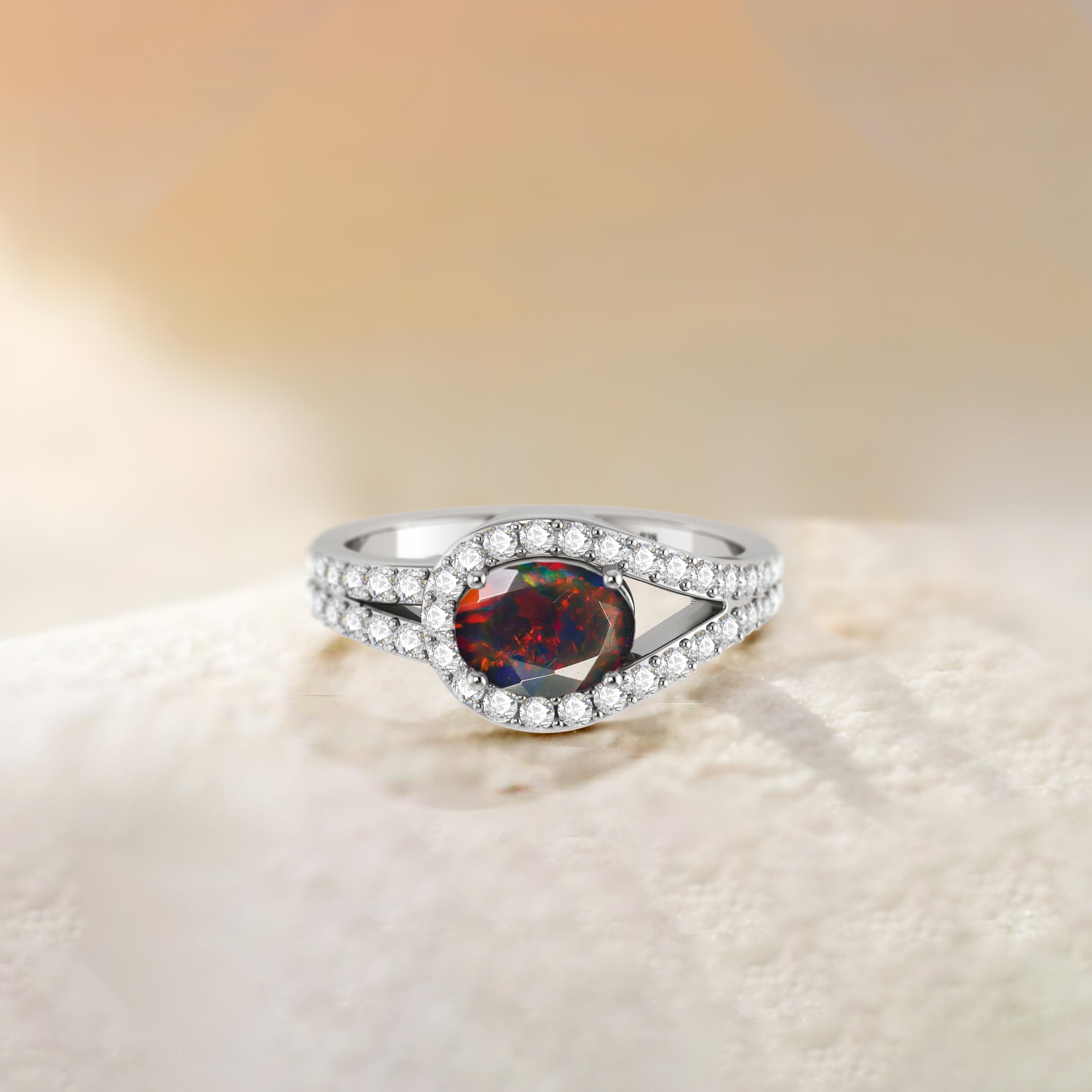 Natural Black Opal Engagement Ring - Oval Shape, Sterling Silver Setting for Women | Perfect for Weddings, Proposals & Anniversary Gifts