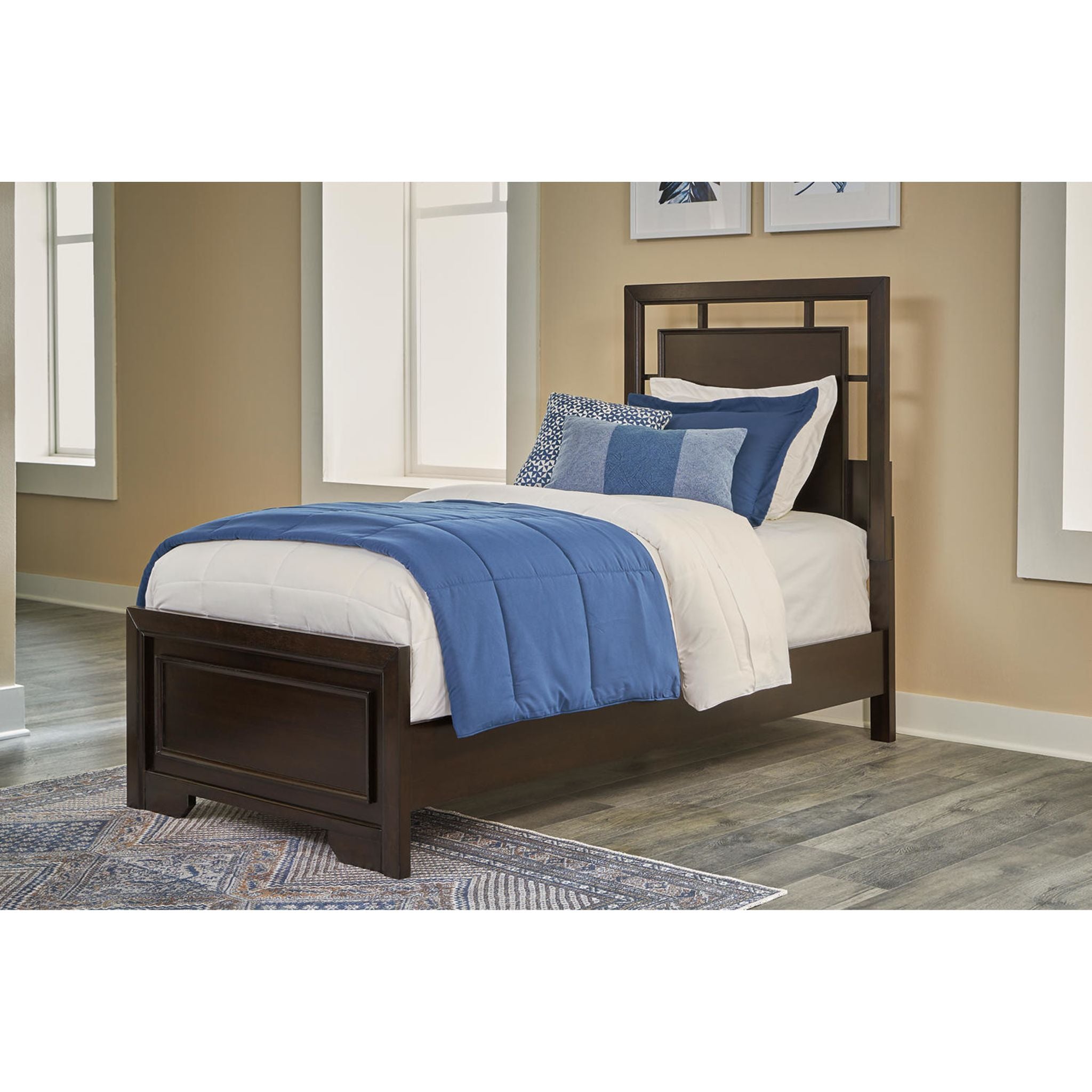 Covetown 6-Piece Twin Panel Bedroom Set - Dark Brown Wood Finish | Modern Bedroom Furniture for Small Spaces & Guest Rooms
