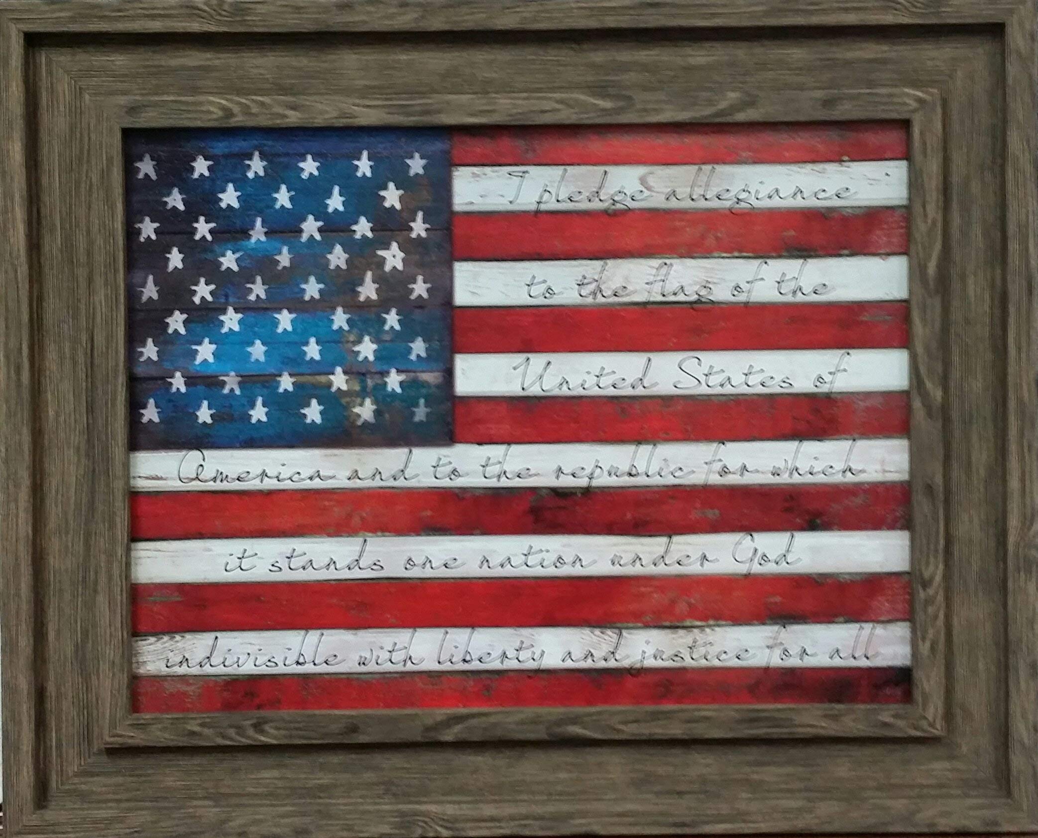 Patriotic Wall Art - Textured American Flag with United States Pledge - Large Canvas Prints in Various Sizes - Perfect for Home Decor, Office & School Classrooms