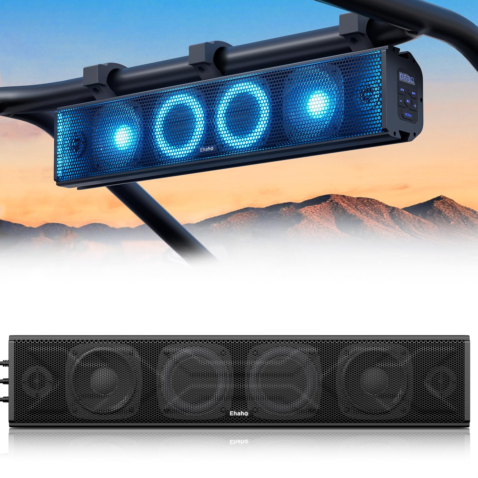 Ehaho 25 Inch UTV Sound Bar with Bluetooth, RGB Lighting & Amplified Power for ATV, SXS, Golf Cart & Marine, Waterproof Speakers for Polaris RZR, Can-Am, Perfect for Off-Road Adventures & Outdoor Parties