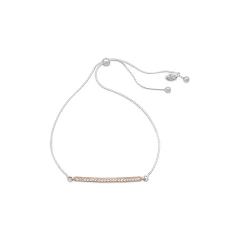 Two Tone CZ Bar Friendship Bolo Bracelet - Adjustable Silver & Gold Plated Charm Bracelet for Women - Perfect Gift for Best Friends, Sister & Loved Ones | Great for Everyday Wear, Parties & Special Occasions