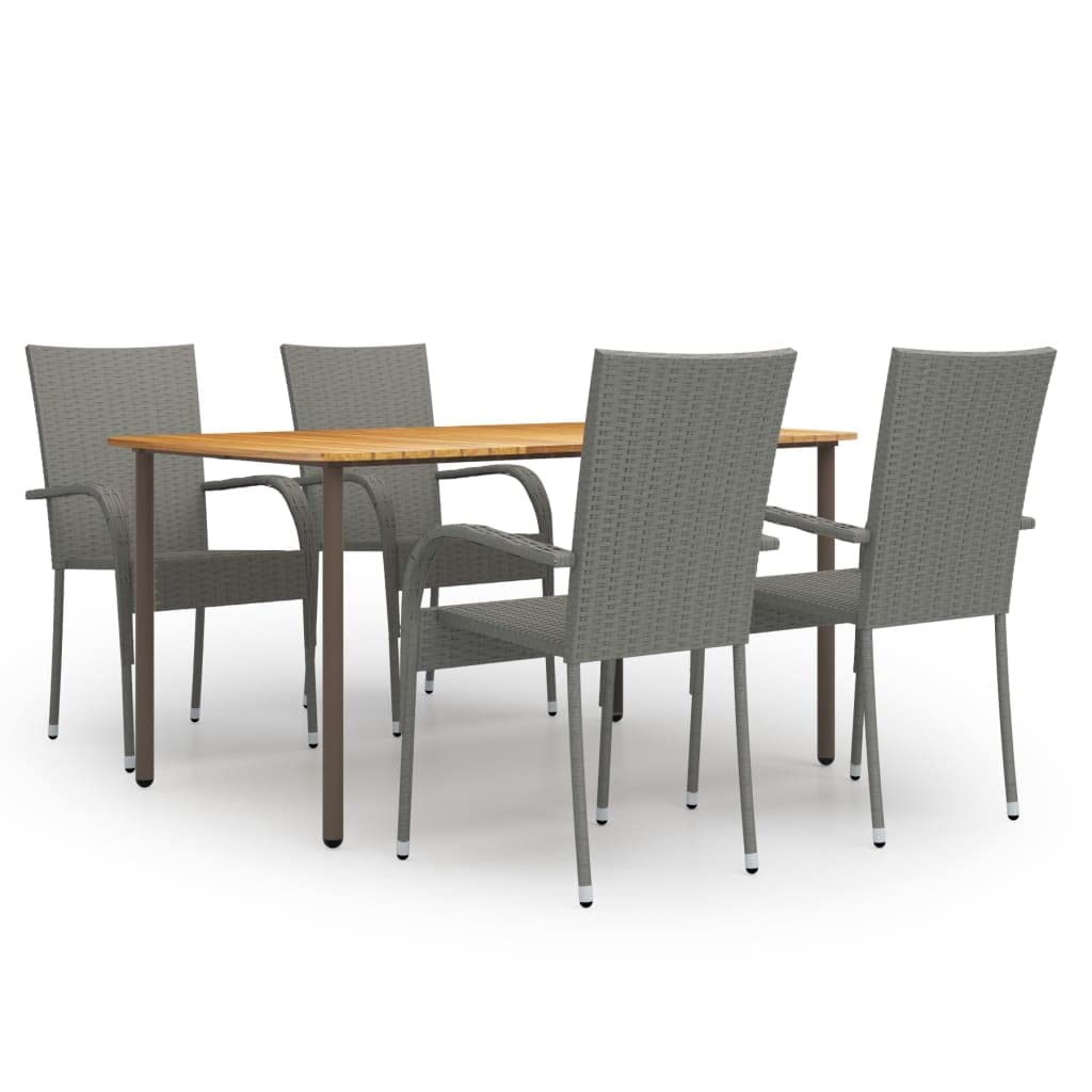 vidaXL 5-Piece Patio Dining Set - Outdoor Garden Table and Chairs for Balcony, Farmhouse Style Gray Poly Rattan Furniture | Perfect for Backyard BBQs, Poolside Dining & Outdoor Entertaining