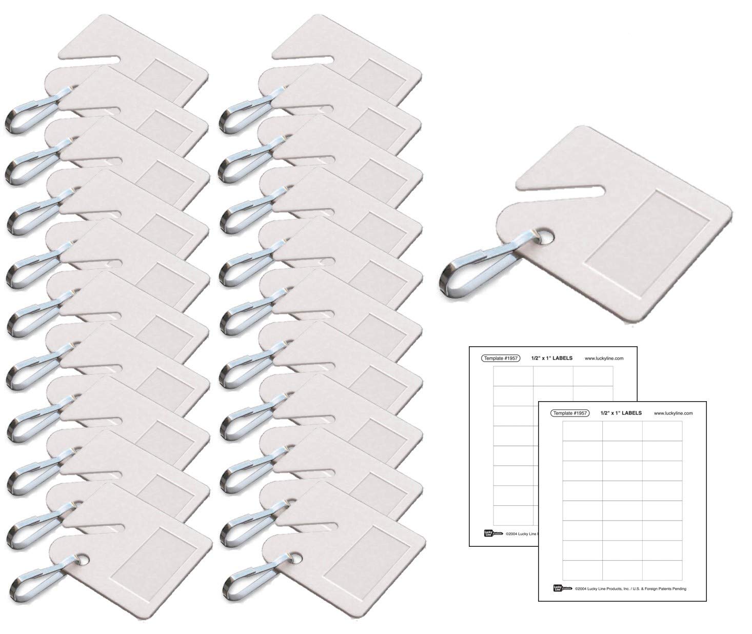 Lucky Line Square Slotted Cabinet Key Tags with Hooks & Labels - 20 Pack (2669020) White - Perfect for Office, Home & School Organization