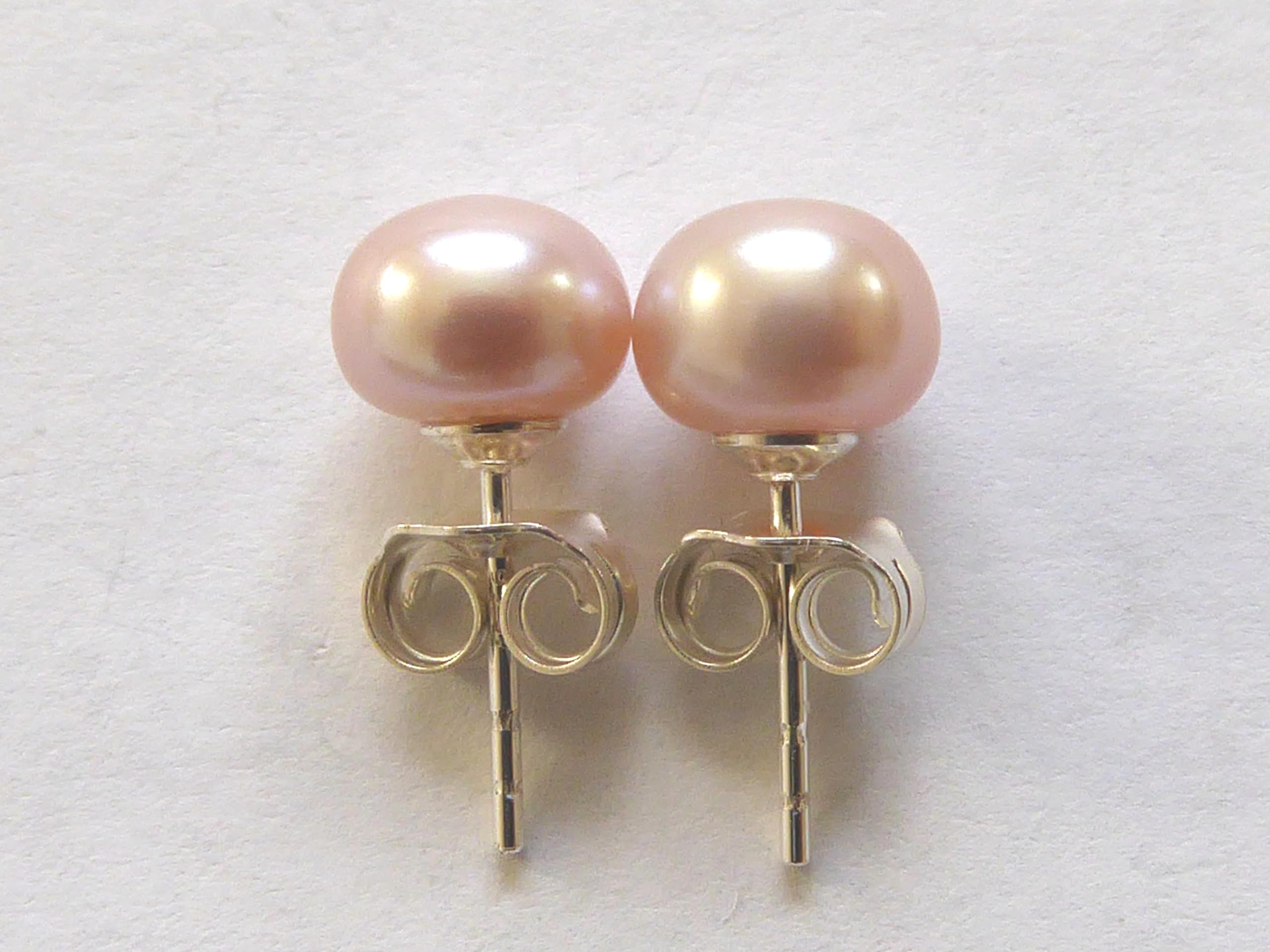 Bovira Natural Freshwater Rose Pearl Handmade Stud Earrings - Genuine Real Pearls Jewelry Gift for Women, Birthday, Anniversary, Wedding, Valentine's Day