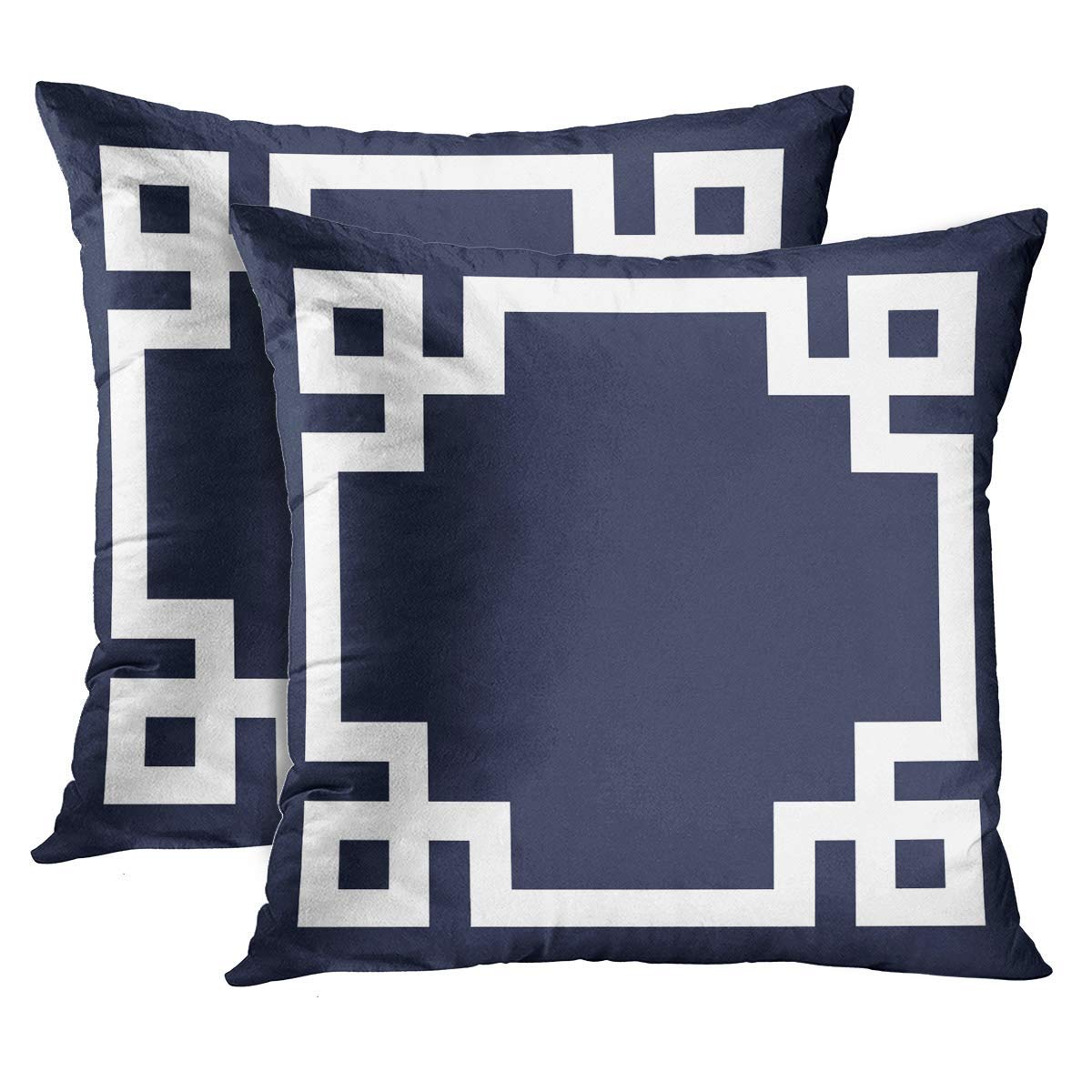 GETTOGET 16x16 Inch Square Throw Pillow Covers Set of 2 - Navy Blue & White Greek Key Pattern Decorative Cushion Cases for Sofa, Couch, Bed - Indoor & Outdoor Use - Perfect for Living Room, Patio, Dorm Decor