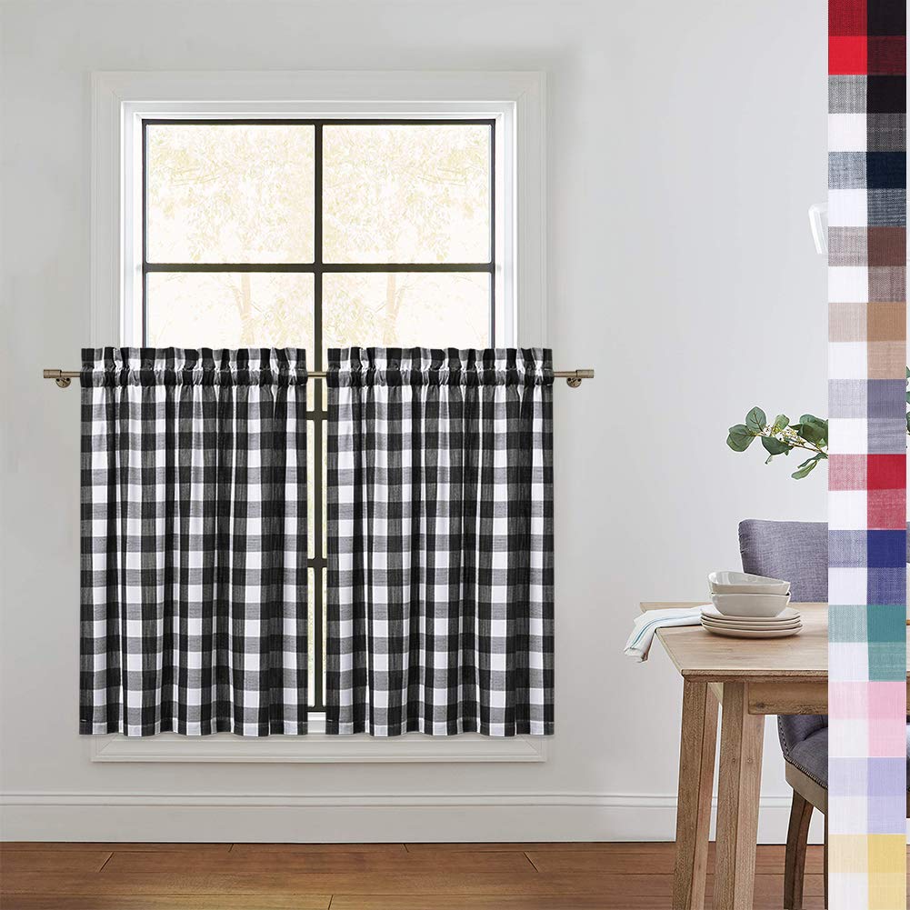 CAROMIO Buffalo Check Kitchen Curtains 36 Inches - Black and White Plaid Gingham Window Curtains for Kitchen, Bathroom, Cafe - Rustic Farmhouse Decor for Windows, Tiered Curtain Panels with Rod Pocket