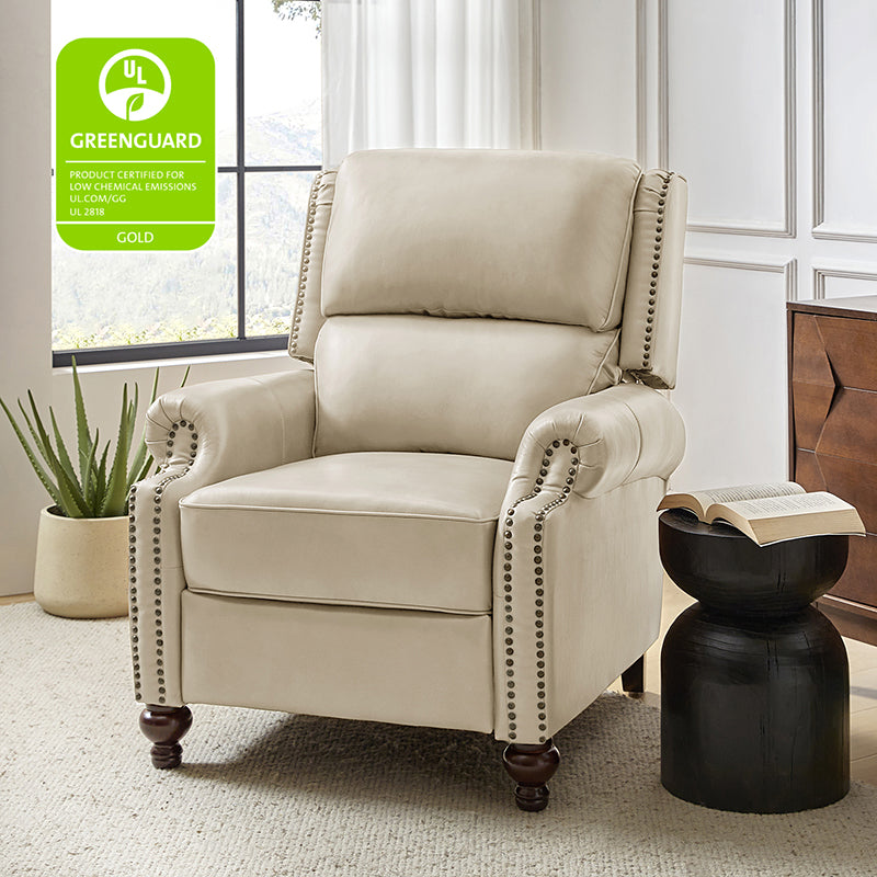 Mid Century Modern Genuine Leather Recliner Chair - Consuela Handcrafted Lounge Chair for Living Room, Office & Home Theater