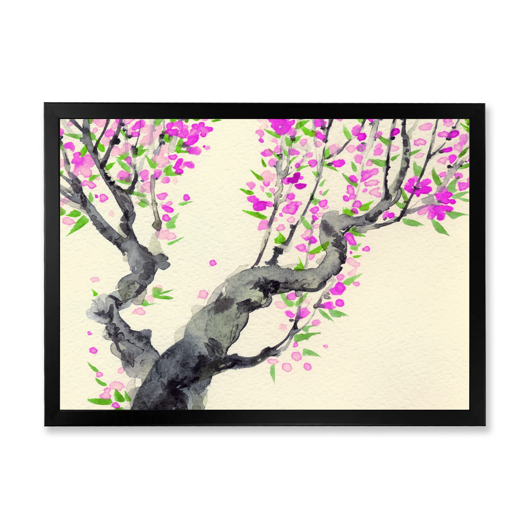 Japanese Traditional Purple Flowers Tree Framed Wall Art - Elegant Home Decor for Living Room, Bedroom & Office