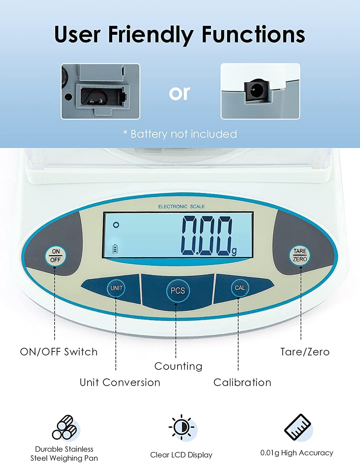 CGOLDENWALL 1000g x 0.01g Precision Digital Analytical Lab Scale - High Accuracy Jewelry & Scientific Balance with 0.01g Resolution, 110V - Perfect for Laboratories, Jewelry Weighing & Research Applications