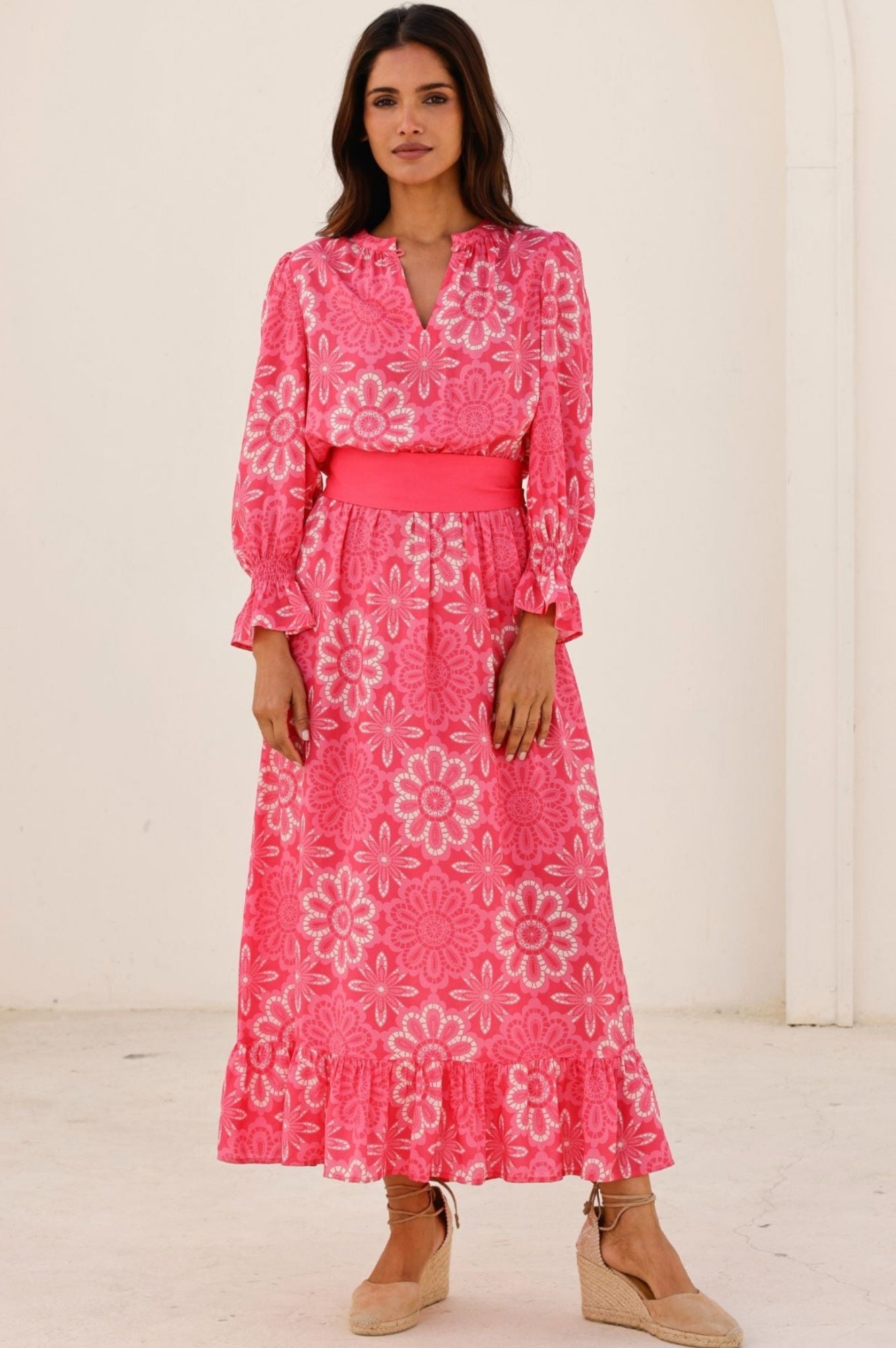Maeve EcoVero™ Floral Lace Dress in Pink & White - Sustainable Women's Summer Dress for Beach, Wedding & Special Occasions