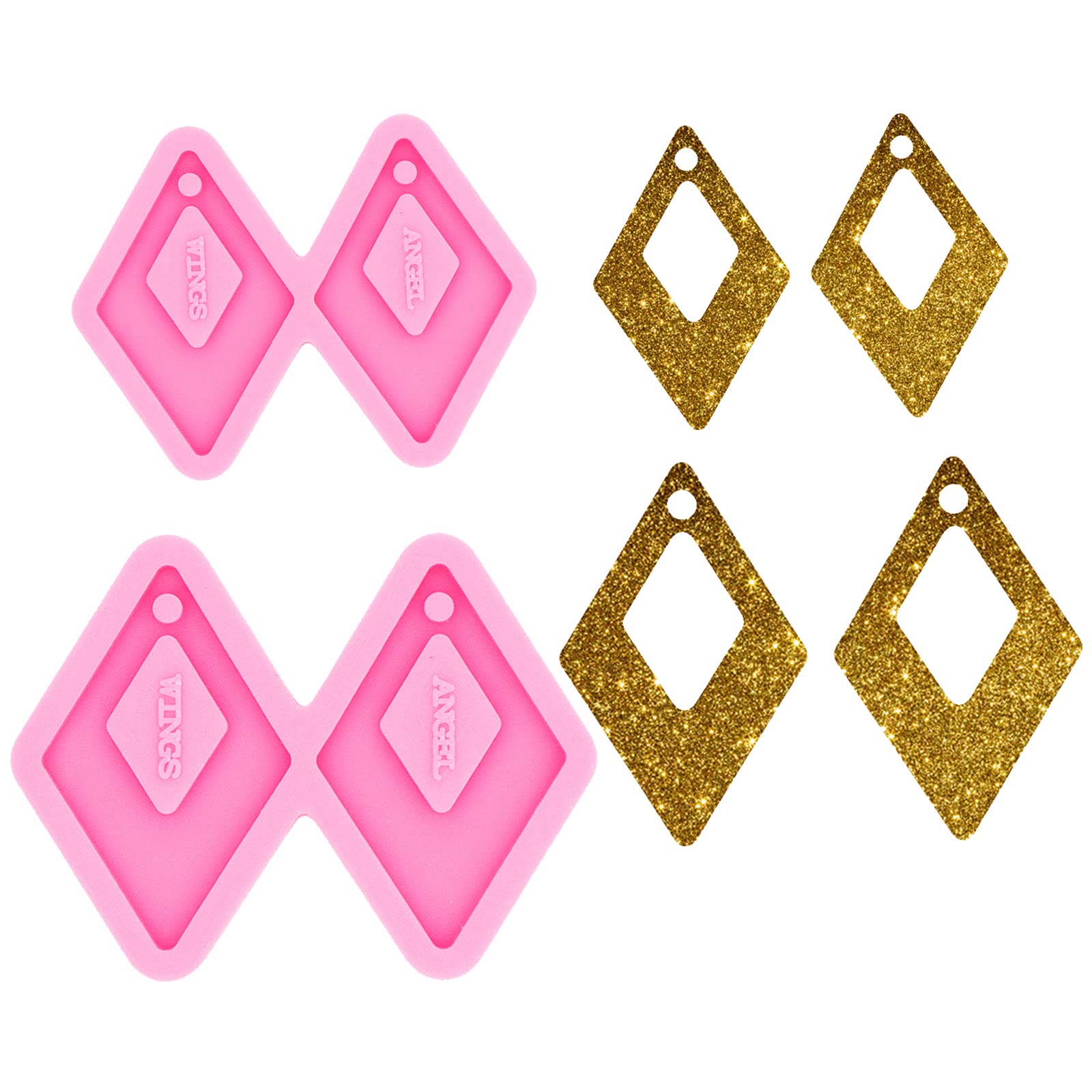 2Pcs Angel Wings Silicone Resin Molds for Jewelry Making - Rhombus Hollow Epoxy Casting Molds (Size S/M) - Perfect for DIY Earrings, Pendants & Craft Projects